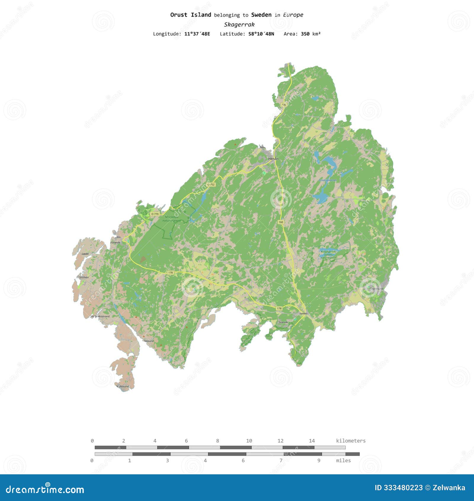 orust island. sweden.  on white. topo standard