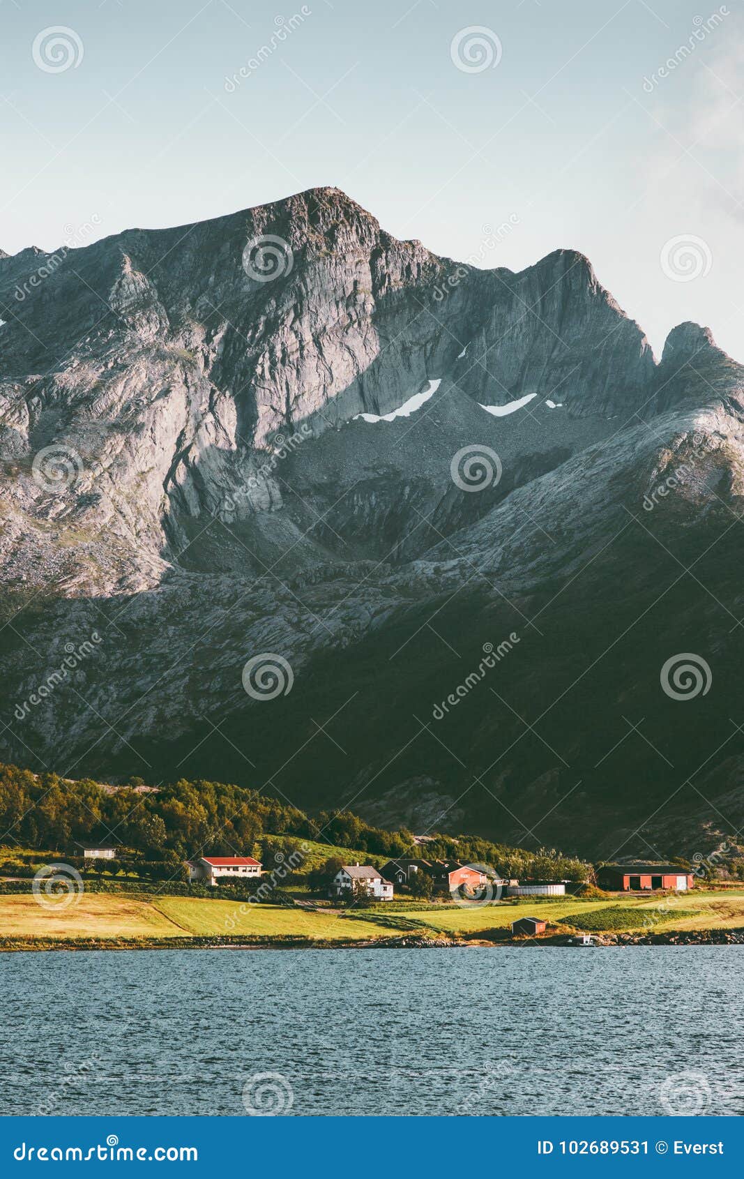 orway mountains landscape aerial view sunset rocks above fjord village and forest travel scenery scandinavian