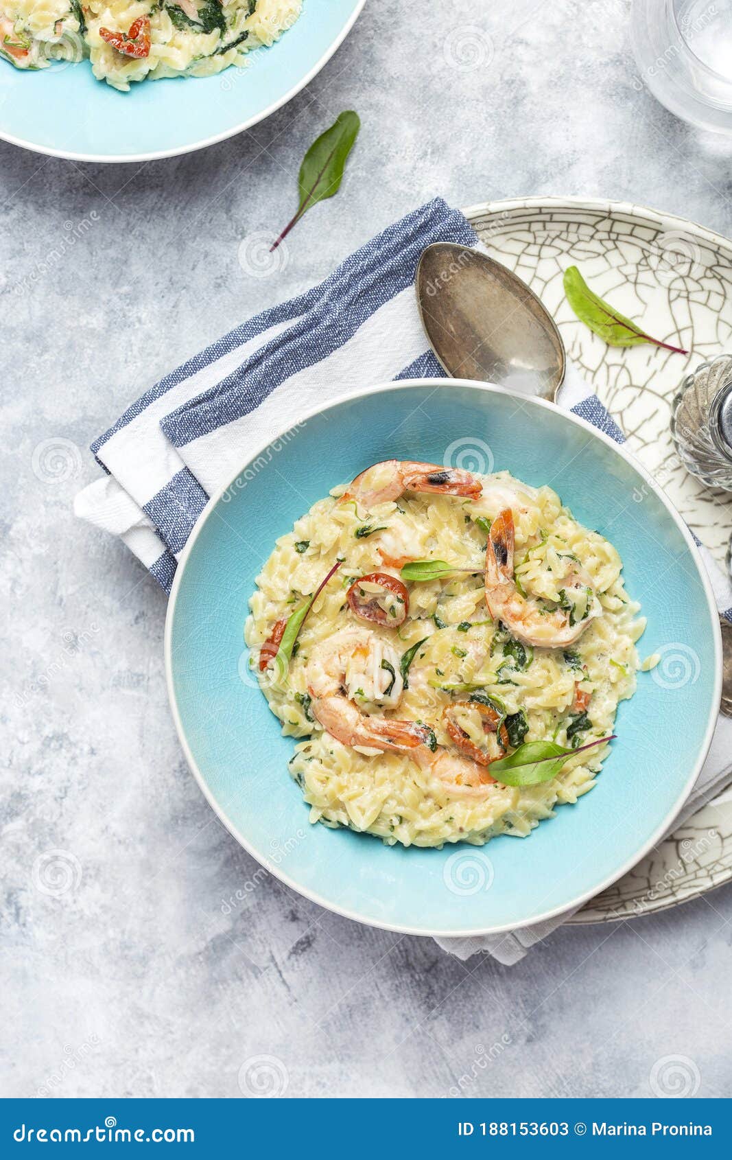 Orzo Pasta with King Shrimp, Sundried Tomatoes and Spinach Stock Image Image of lunch