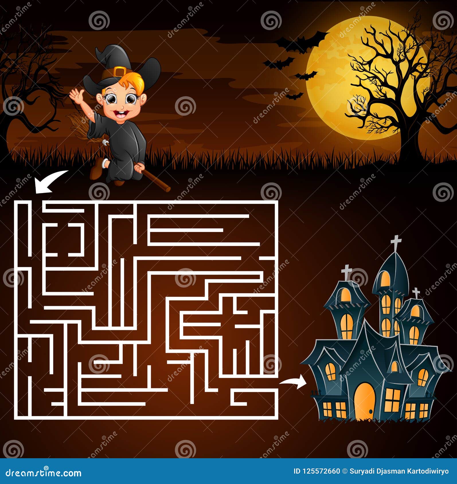 dia das Bruxas definir, enigma para crianças. fantasma Labirinto