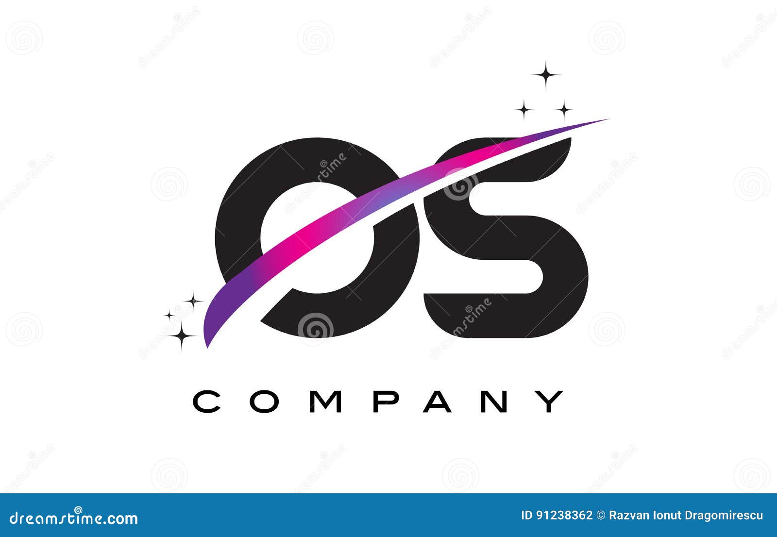 os o s black letter logo  with purple magenta swoosh
