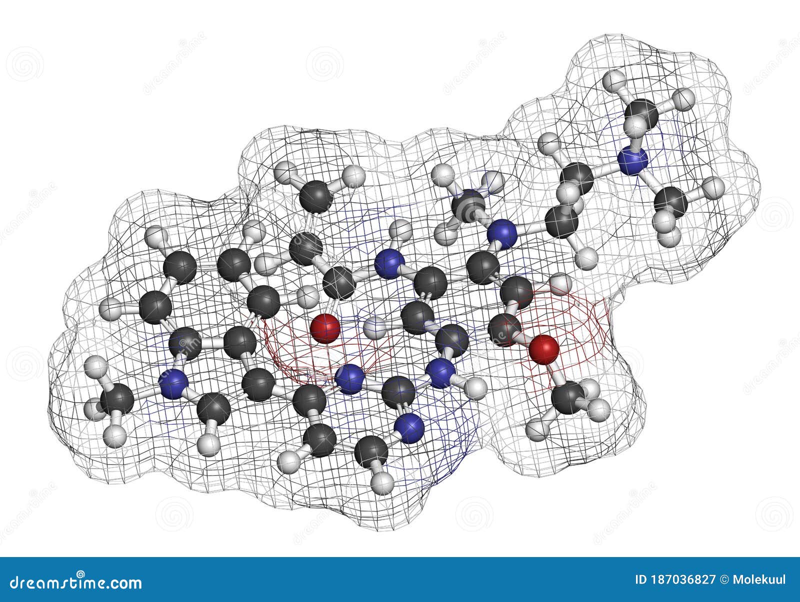 osimertinib cancer drug molecule. 3d rendering. atoms are represented as spheres with conventional color coding: hydrogen (white