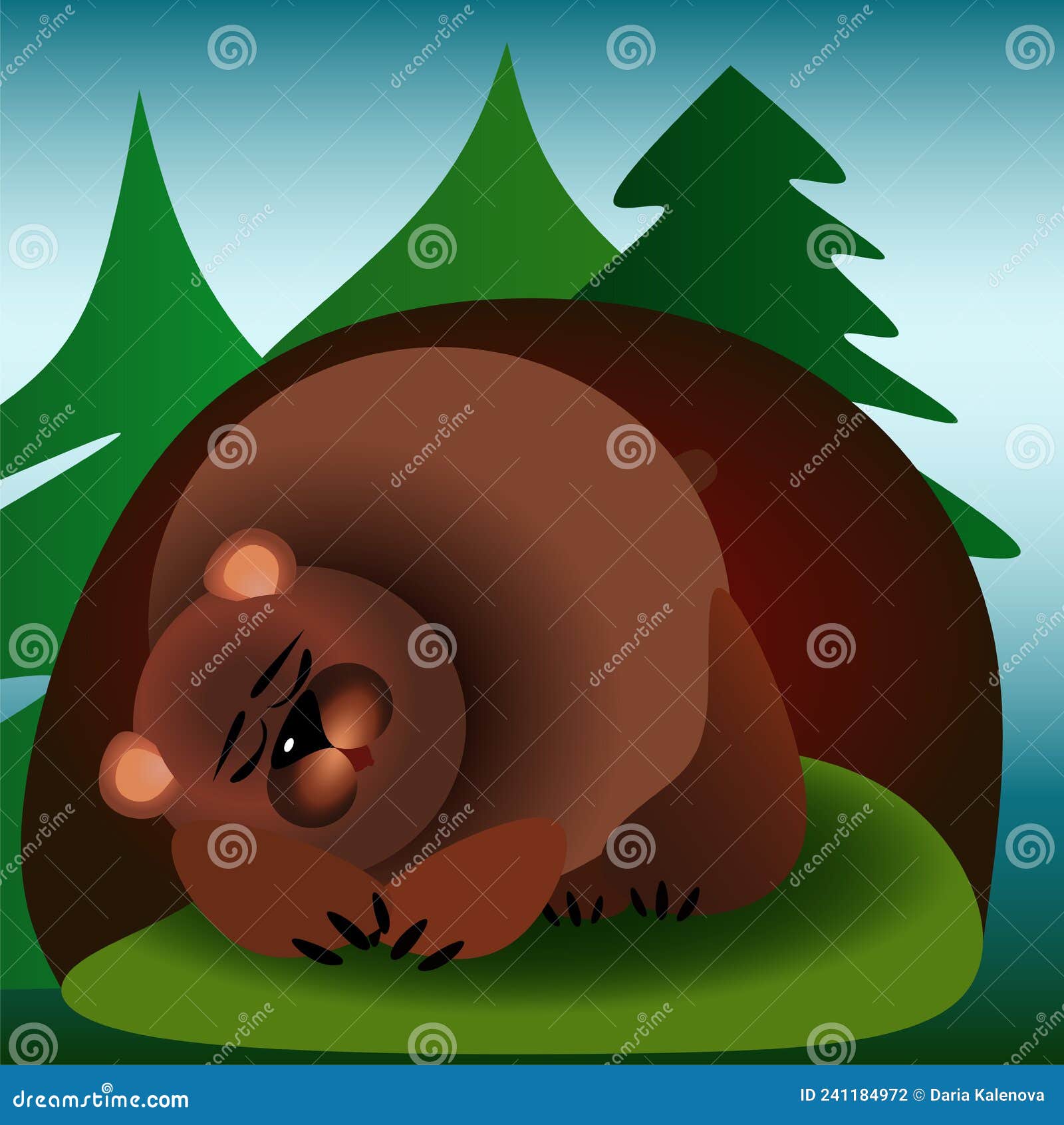 Oso Hibernando En Una Cueva En La Ilustración Para Niños Del Bosque  Ilustración del Vector - Ilustración de animales, diferencias: 241184972