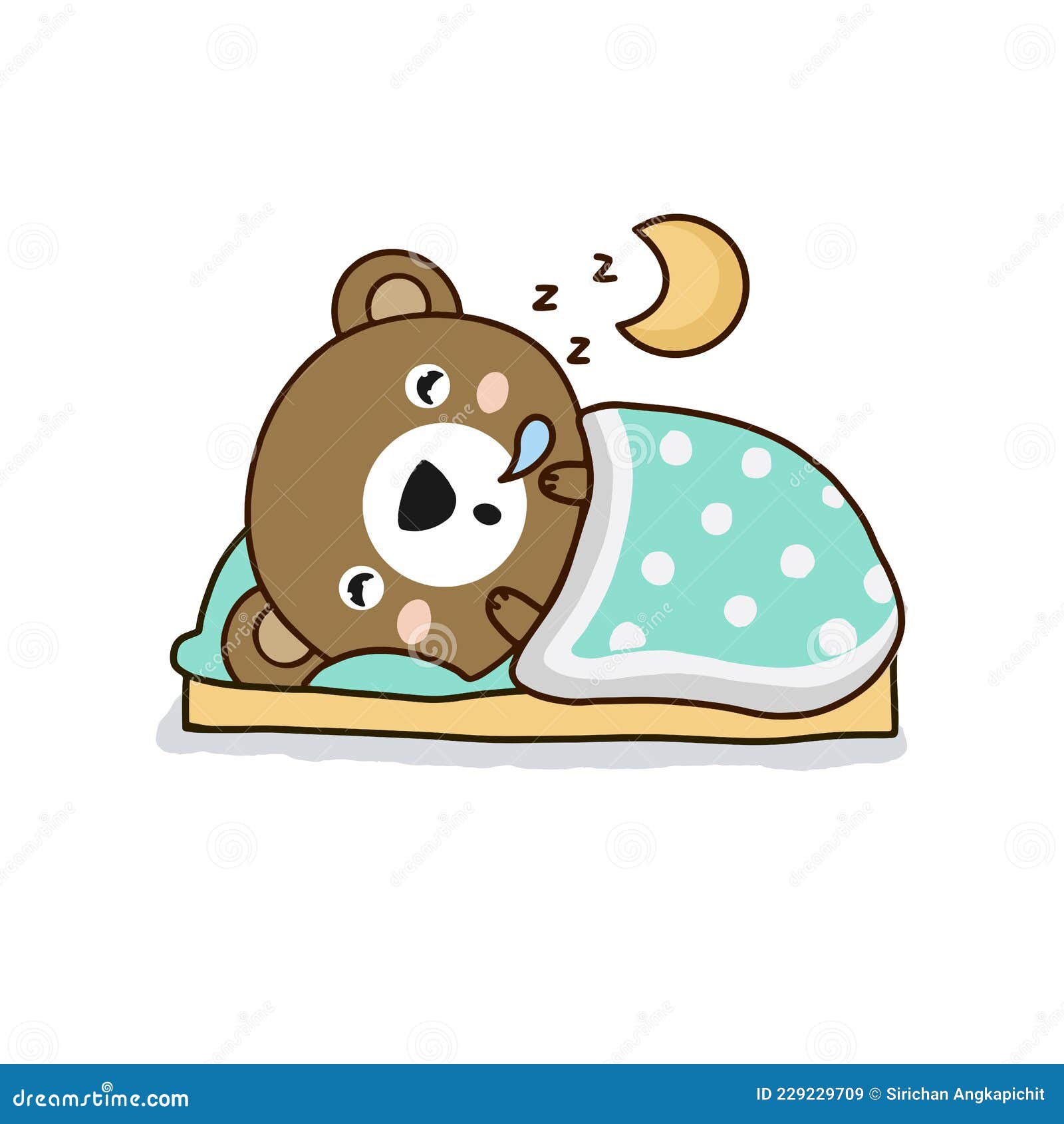 Oso Pequeño Durmiendo En Una Almohada En La Cama. Caricatura Adorable  Ilustración del Vector - Ilustración de tarjeta, fondo: 229229709