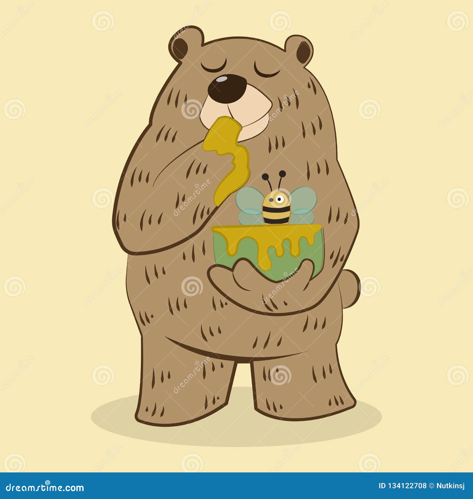 Oso que come la miel ilustración del vector. Ilustración de lindo -  134122708, image size:1600x1690