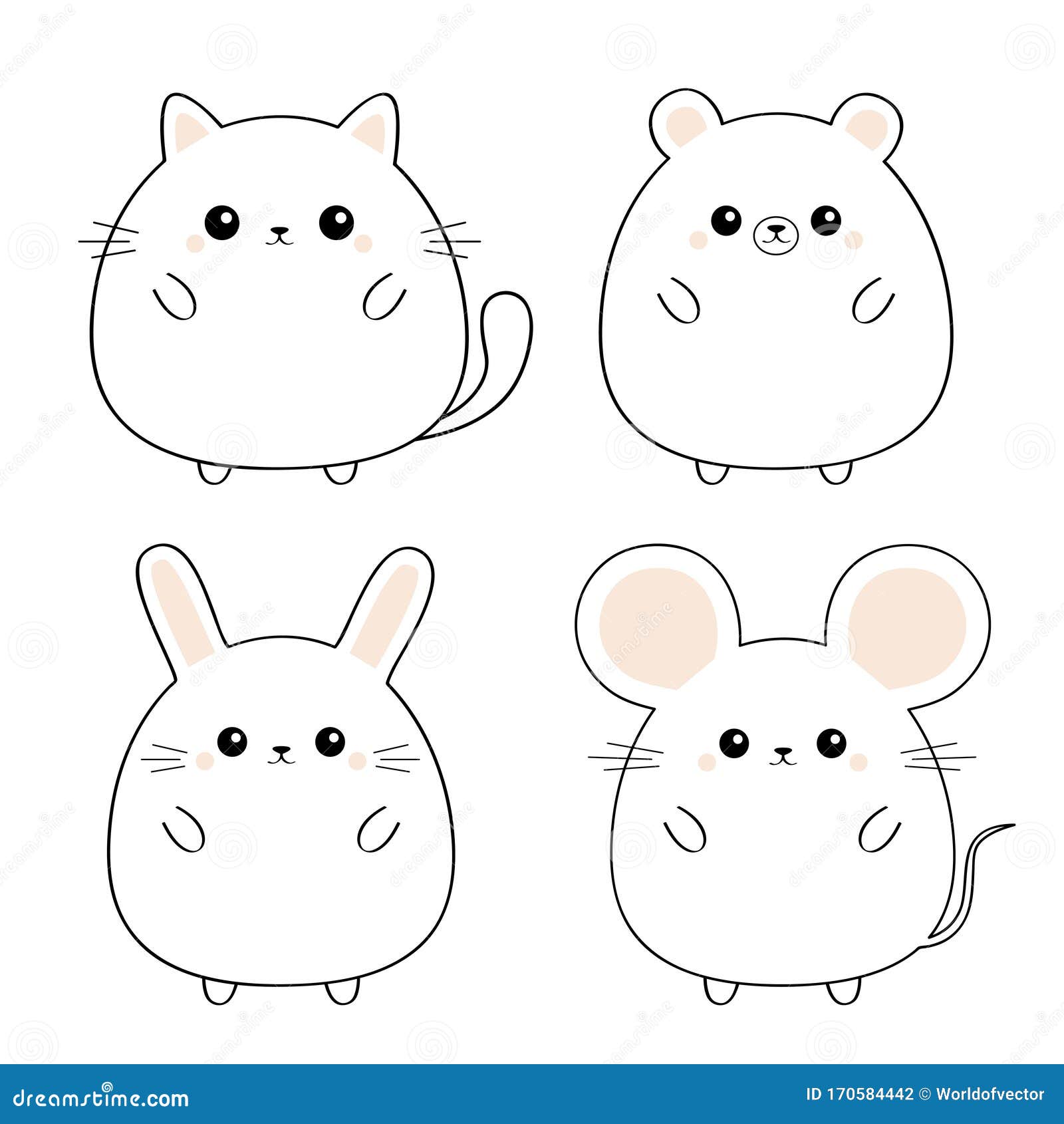 Oso, Ratón, Gatito De Gatito, Juego De Iconos De La Liebre De Conejo Animal  Kawaii Silueta De Contorno Negro Dibujo Lineal De Doo Ilustración del  Vector - Ilustración de adorable, liebres: 170584442