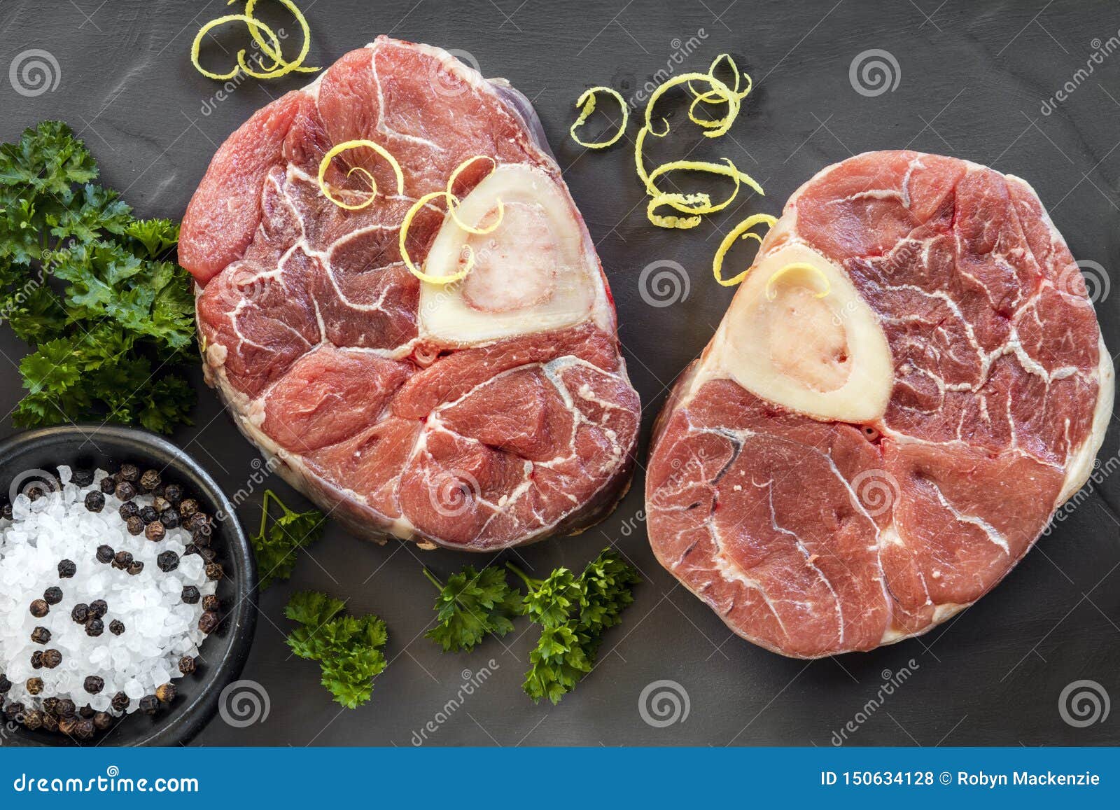 osso buco veal shanks raw top view on slate