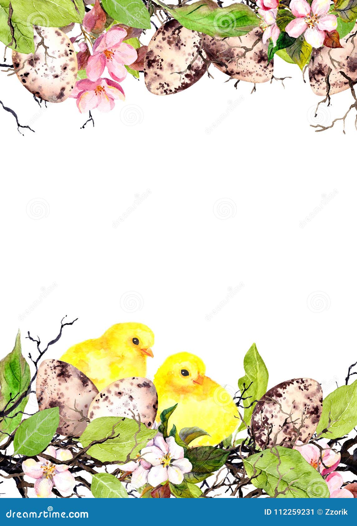 Ostereier Kuken Gras Und Rosa Blumen Aquarell Ostern Karte Stock Abbildung Illustration Von Kuken Blumen