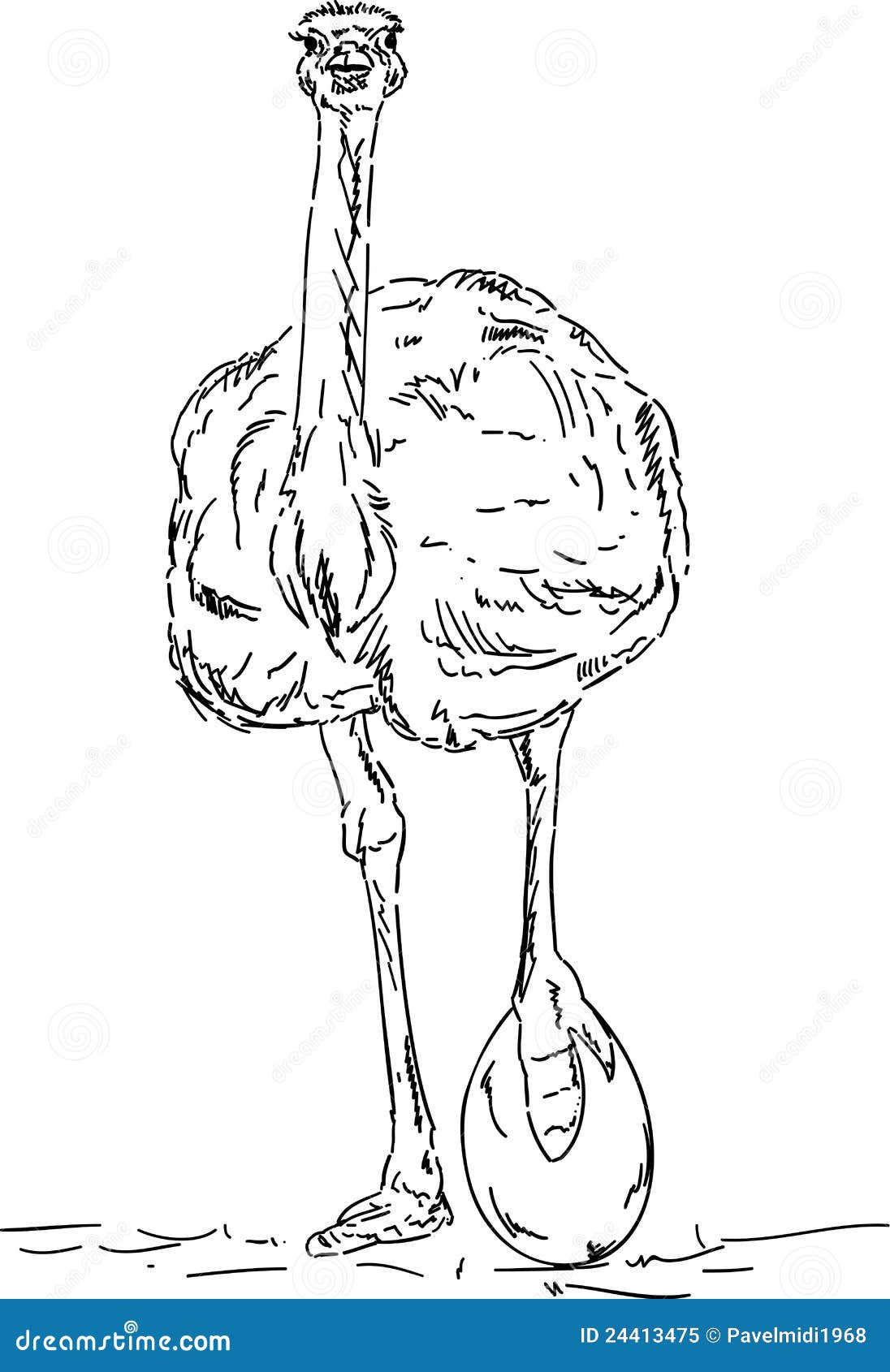 Vector Ostrich For Adult Coloring Page. Hand Drawn Funny Ostrich