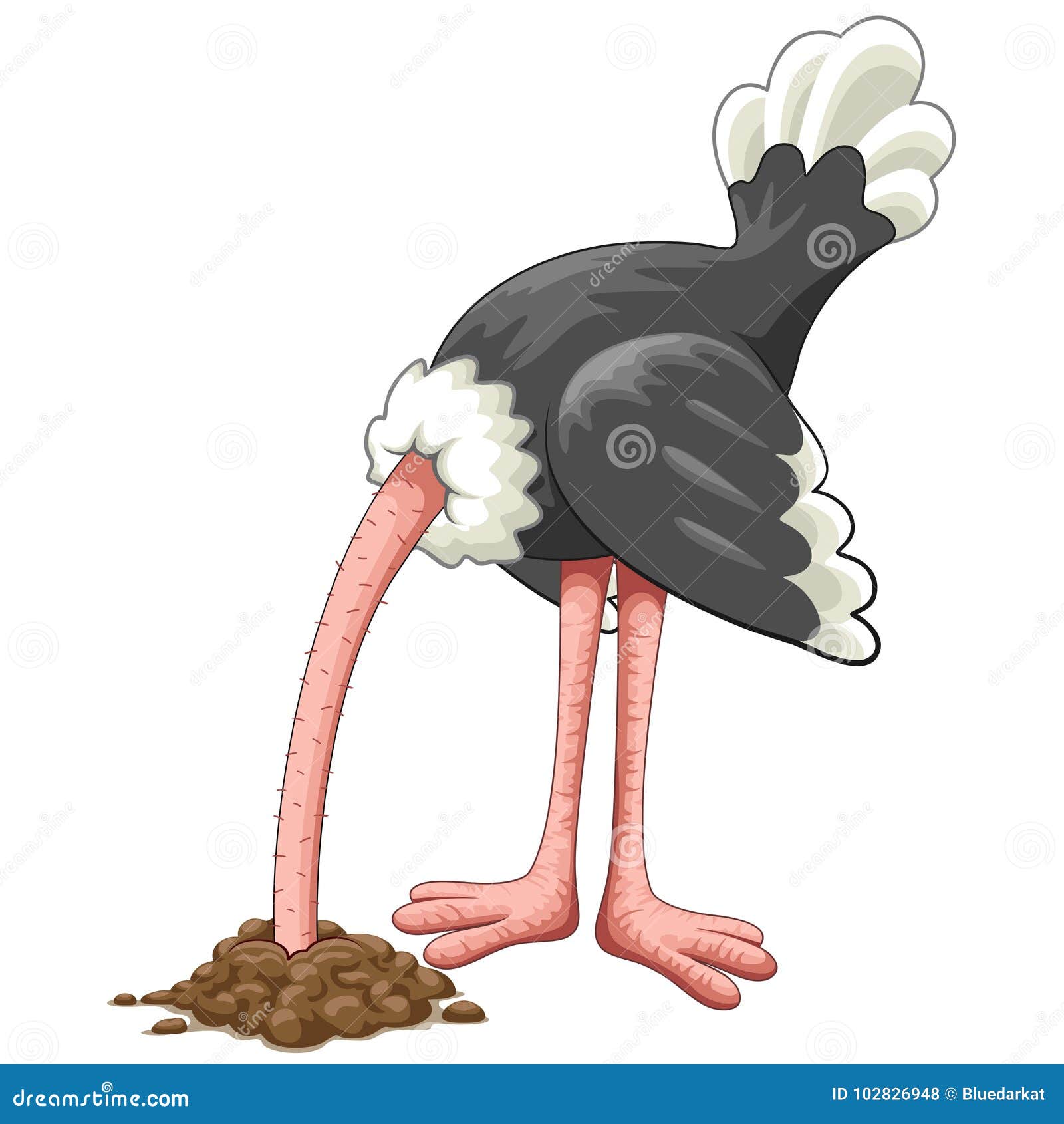ostrich head in sand proverb cartoon character