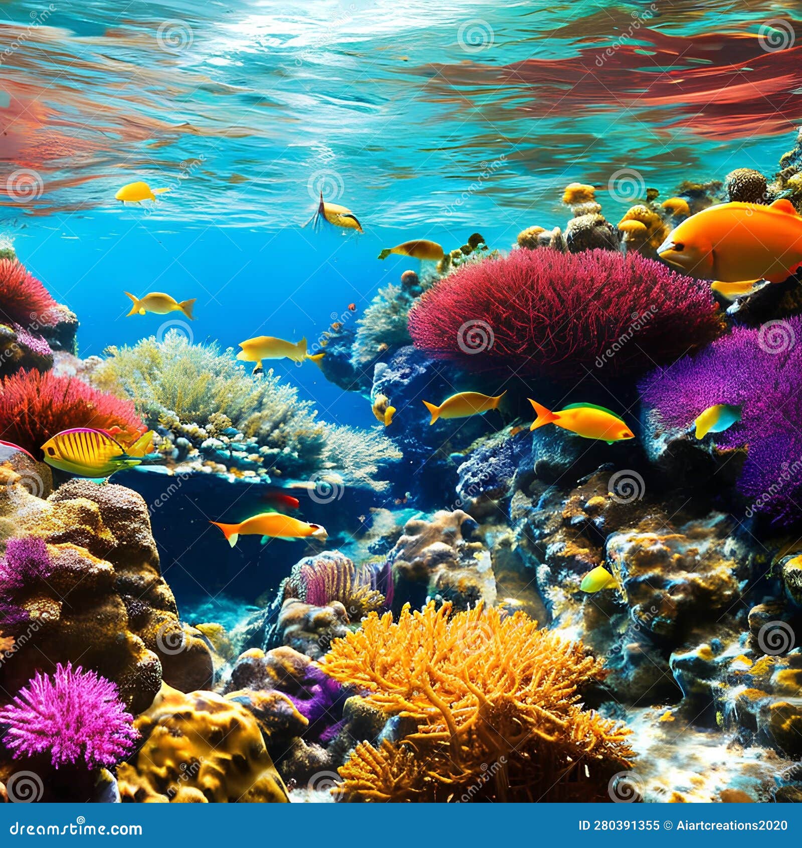 An Otherworldly Underwater Scene With Vibrant Coral Reefs, Exotic ...