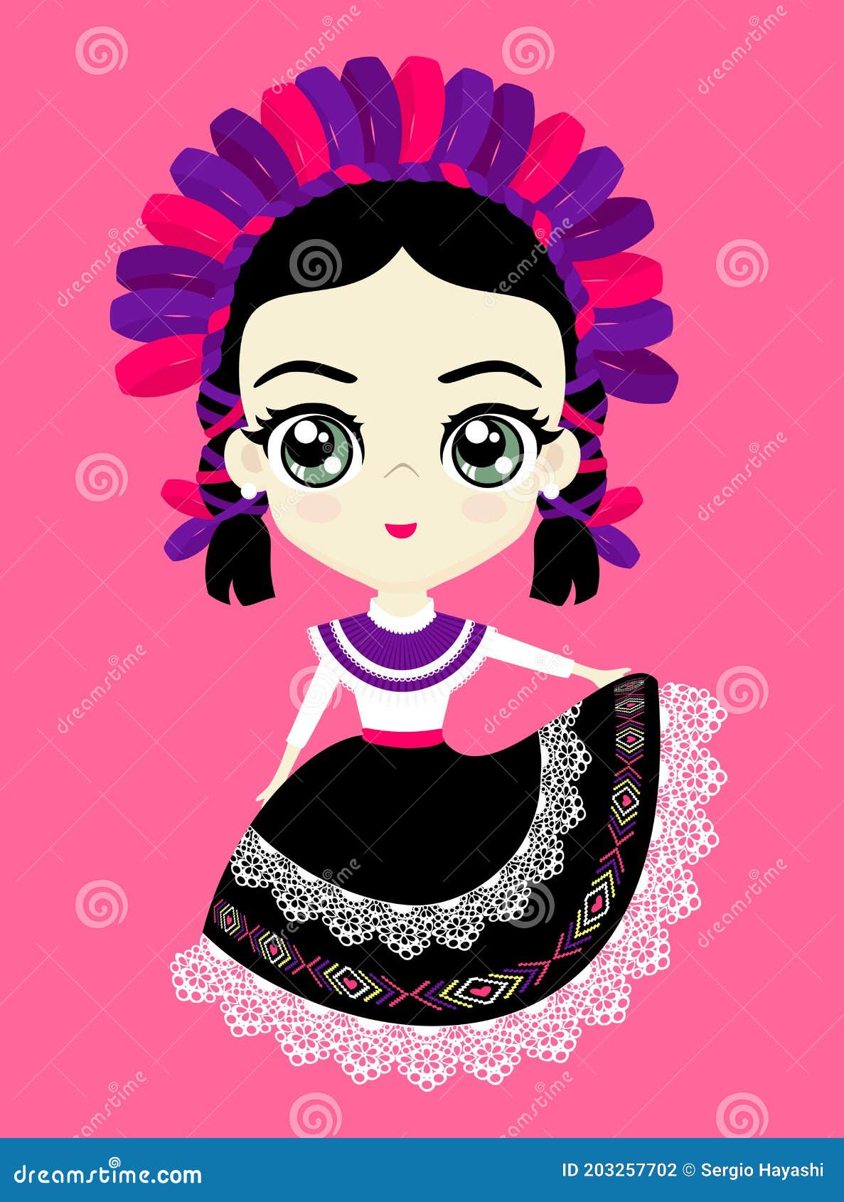 Otomi de muñeca mexicana ilustración del vector. Ilustración de figura -  203257702