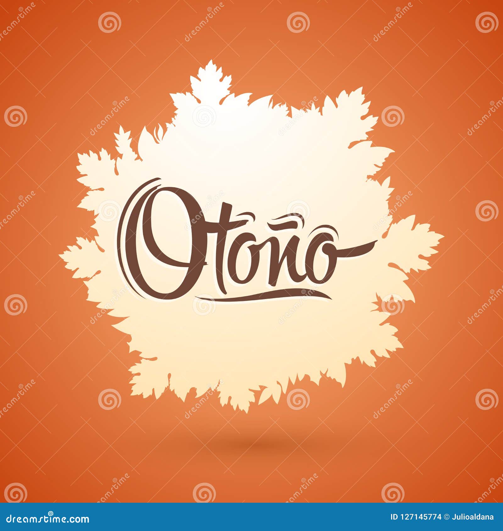 otono, autumn spanish text,  lettering  with leaf background