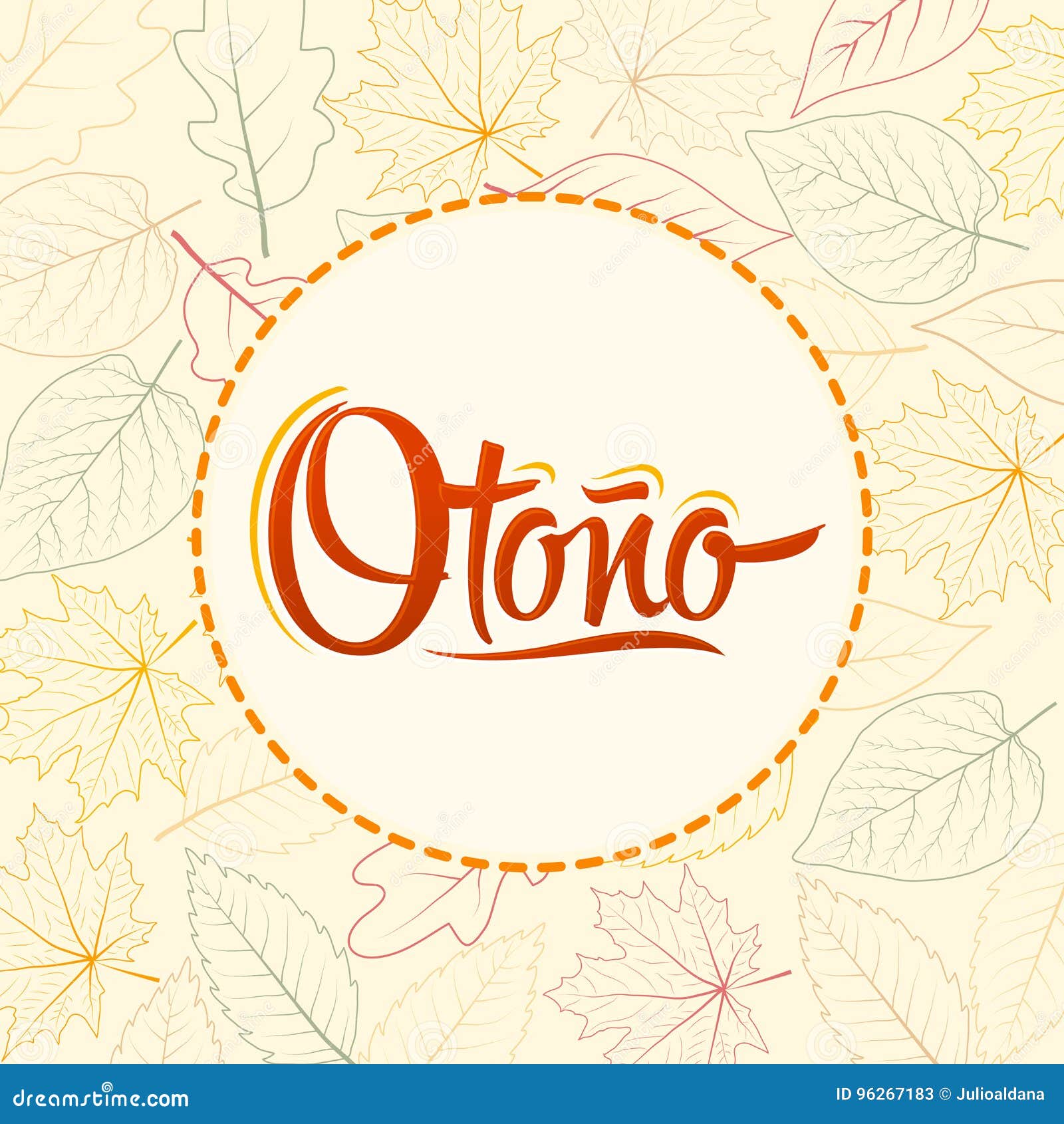 otono, autumn spanish text,  lettering  with leaf background