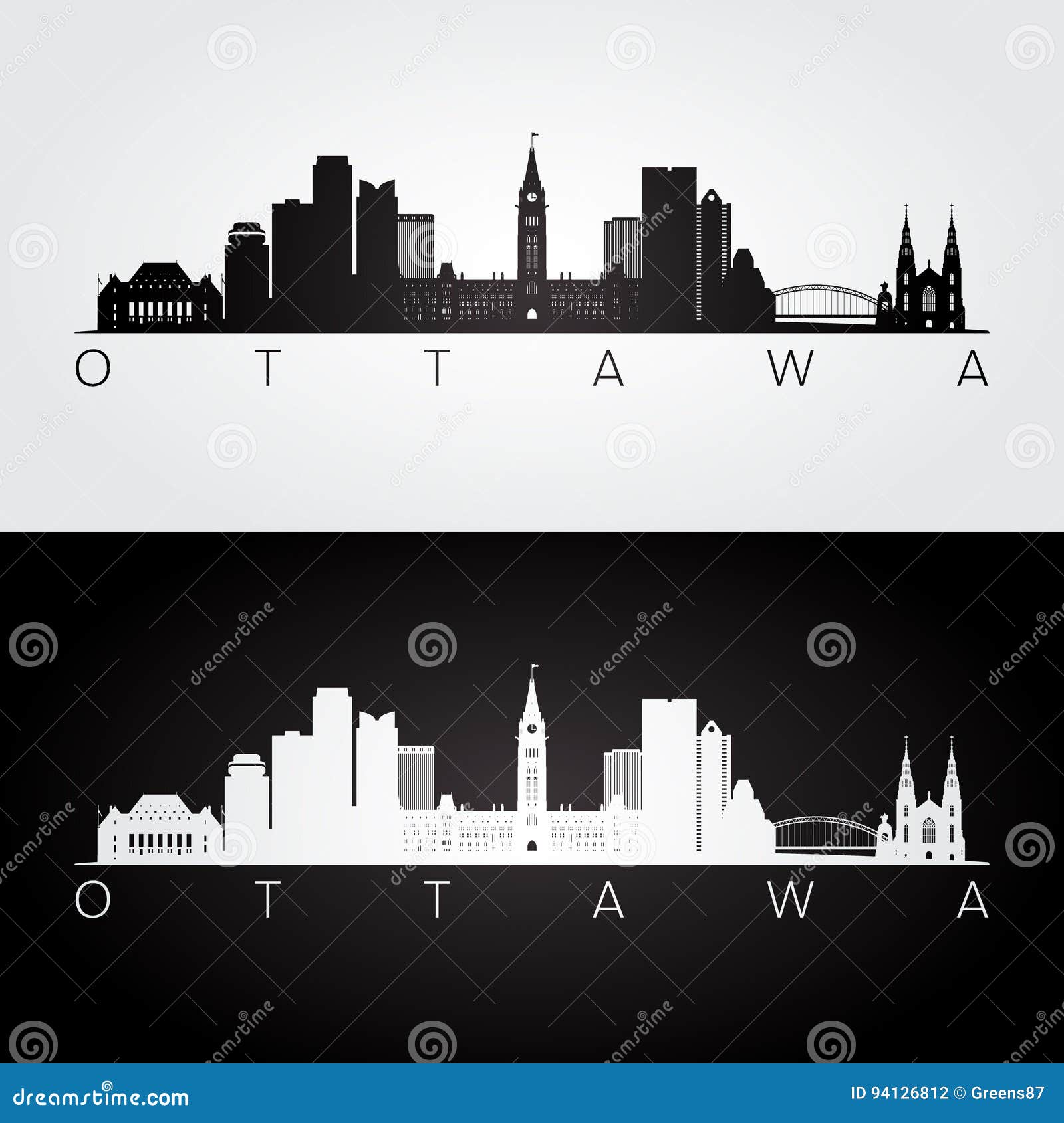 ottawa skyline and landmarks silhouette