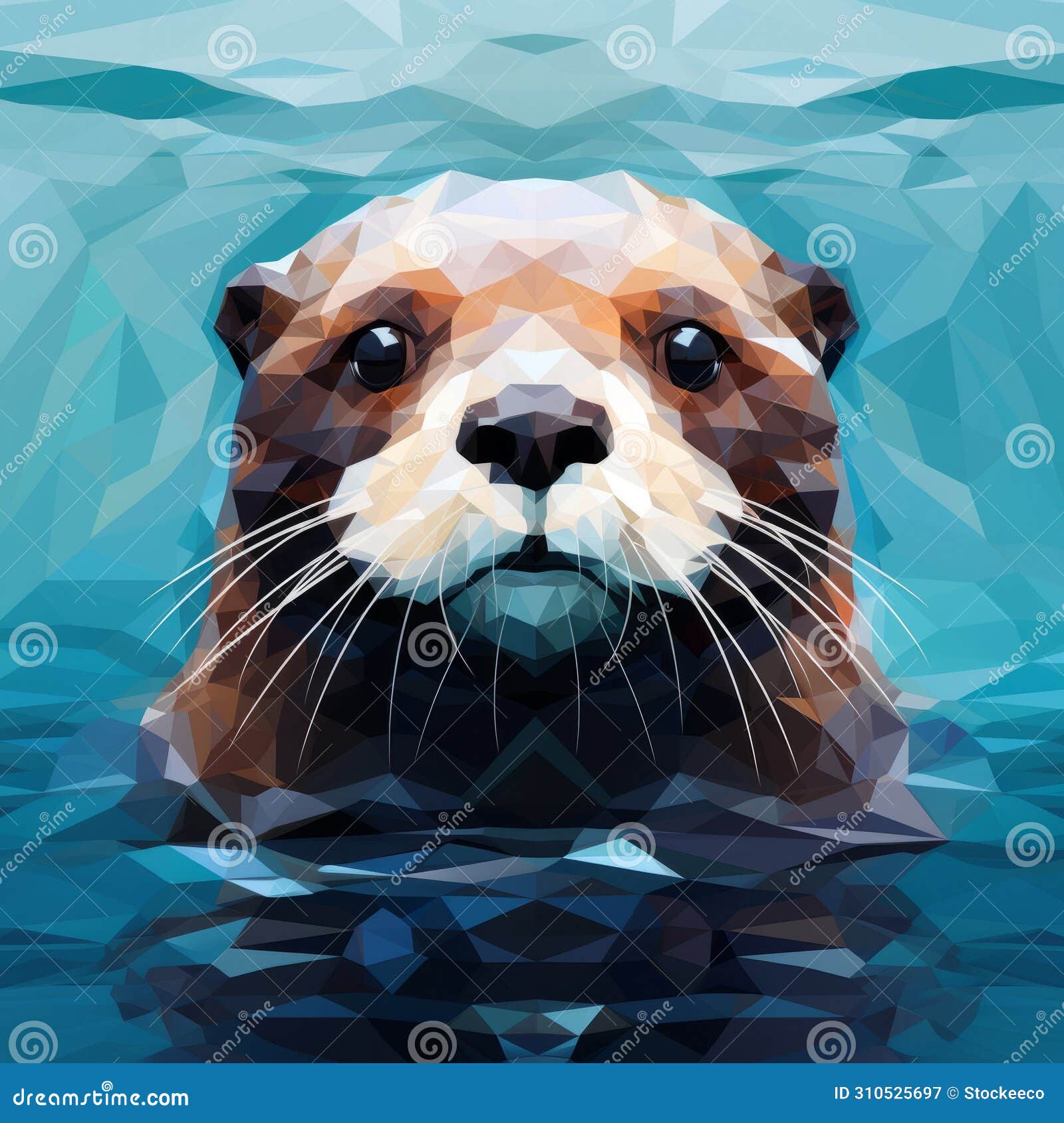 surreal low poly otter portrait: mosaic-inspired realism 