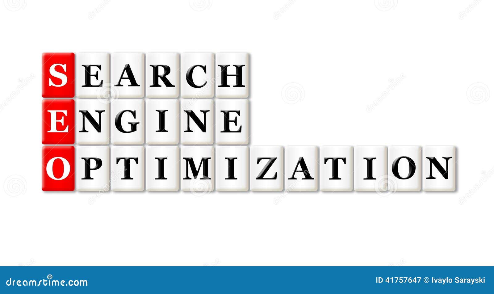 Ottimizzazione del motore di Searh. Acronimo concettuale di SEO Searh Engine Optimization su bianco