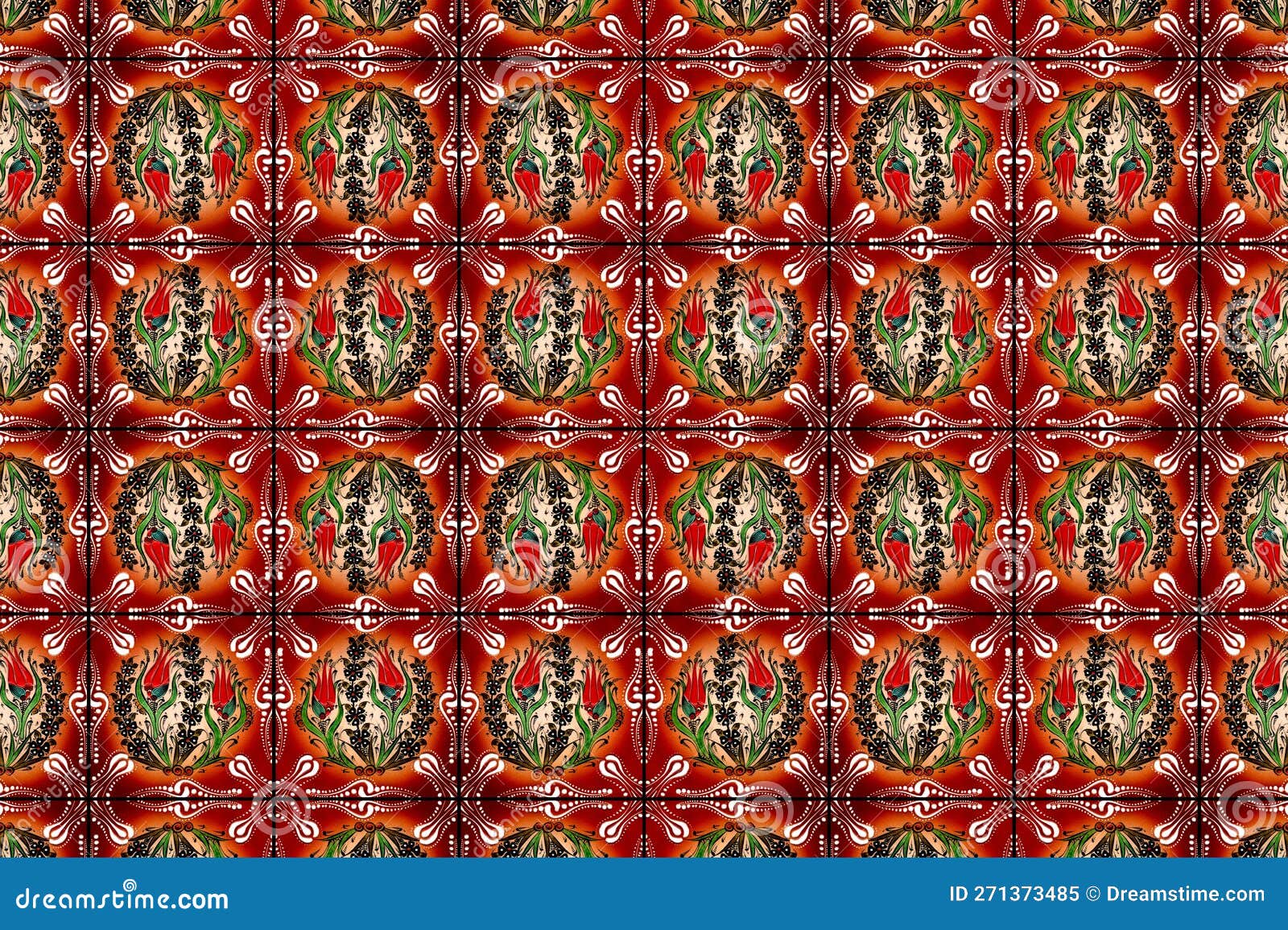 Ottoman, Iznik Tiles Design with Wall and Dome for Mosques Stock