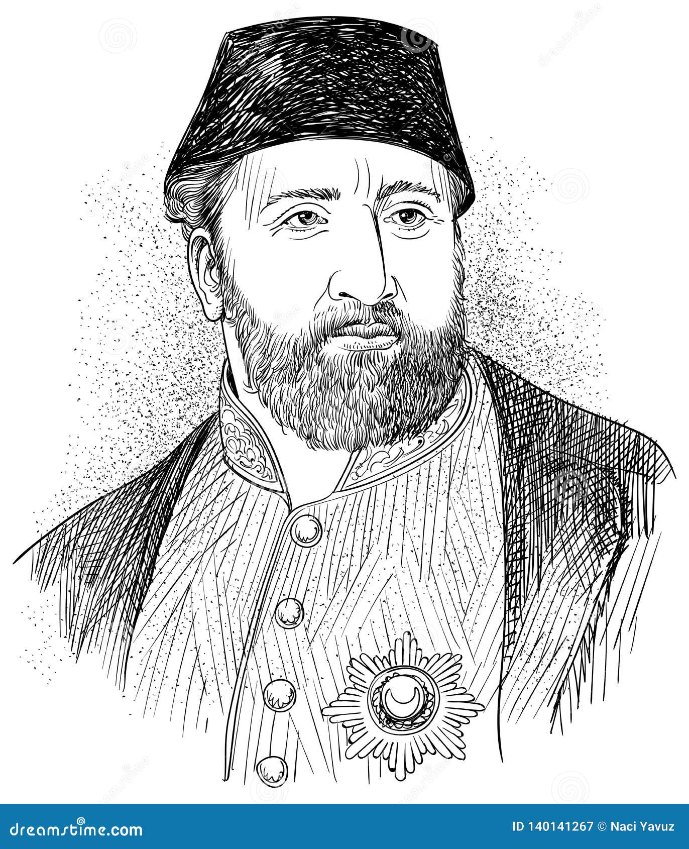 ottoman sultan abdulaziz portrait in line art 