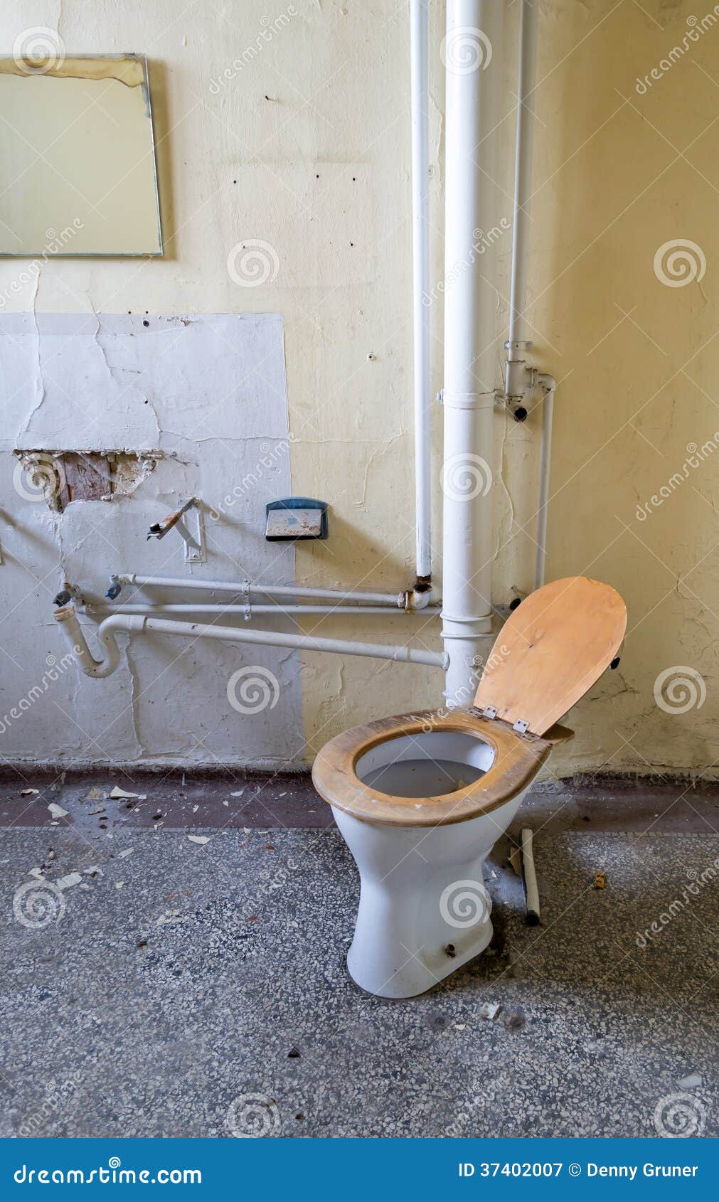 Oud toilet stock afbeelding. Image of open, houten, gebroken 37402007