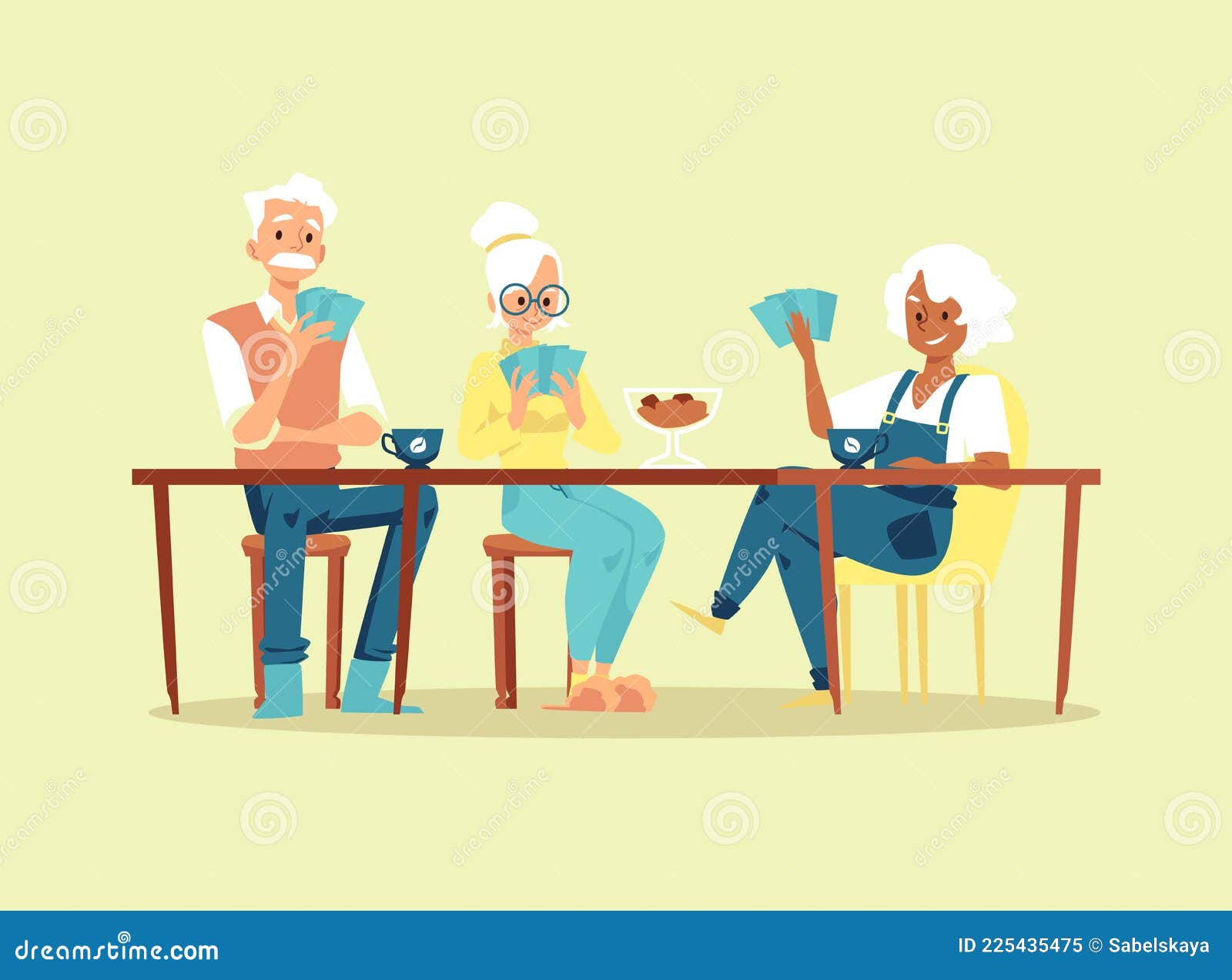 Ouderen Spelen Mee Met Kaartspel Thuis Aan Tafel of in Een Vector Illustratie - Illustration of hobby: 225435475