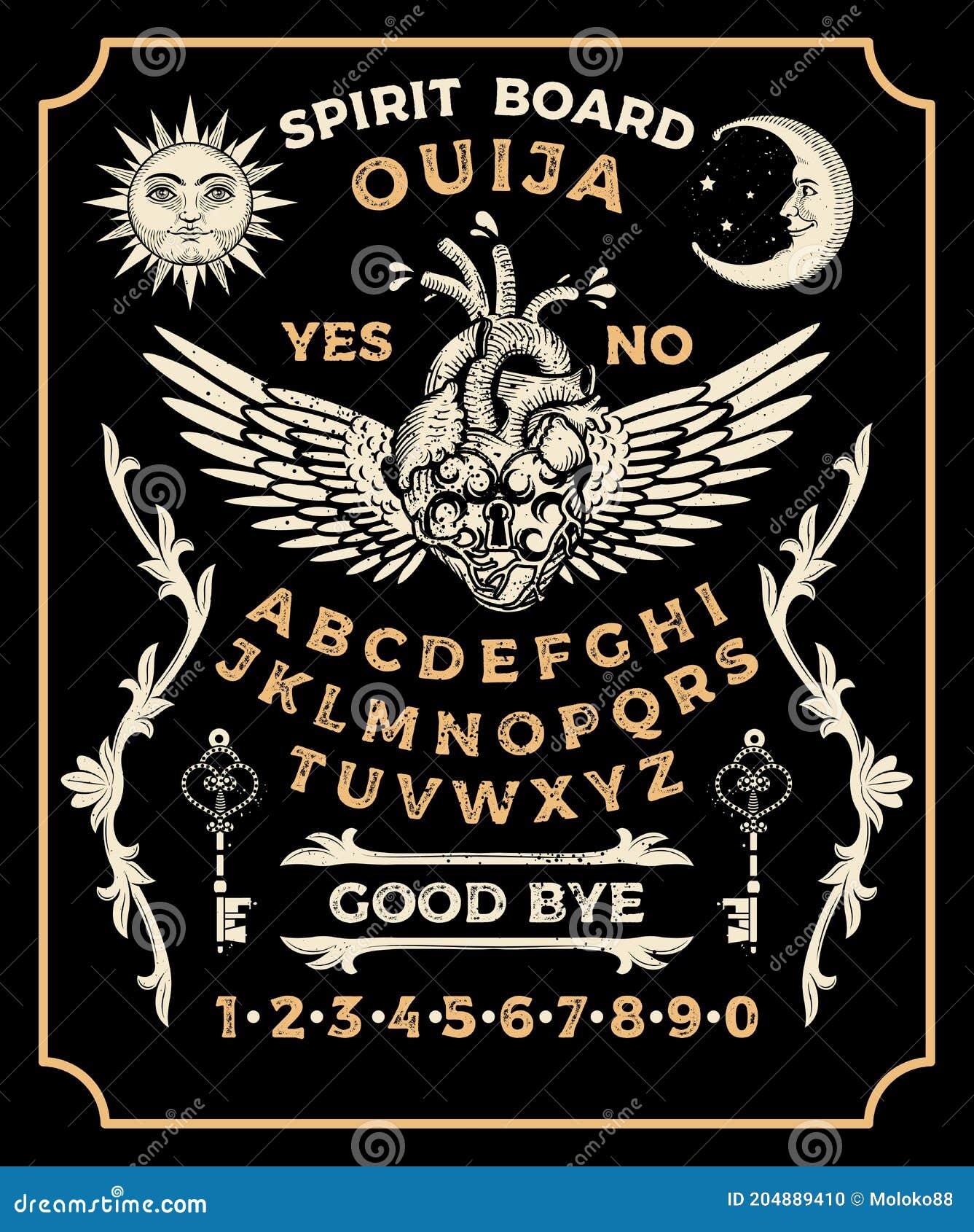 ouija board with lock heart. occultism set.  .