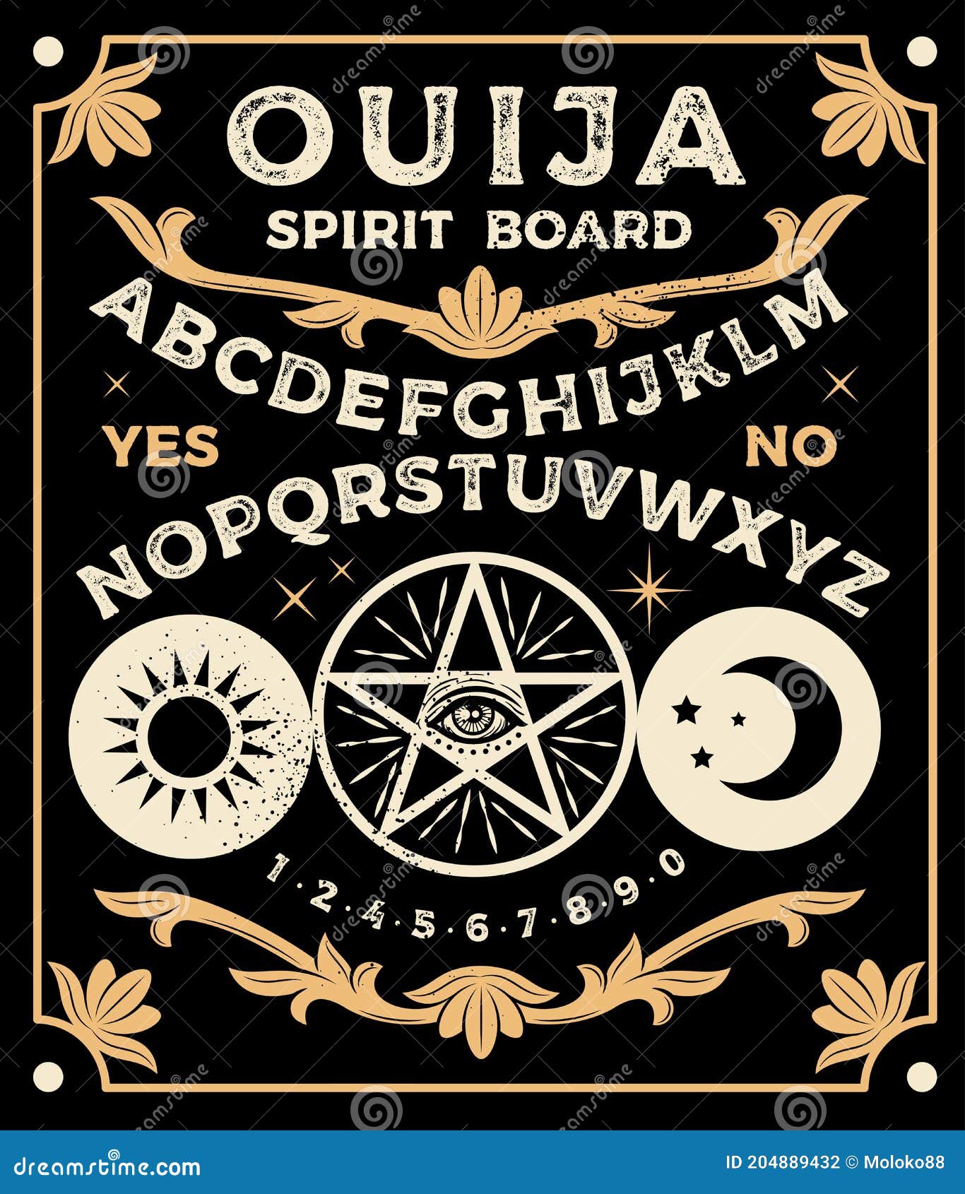 ouija board with pentagram. occultism set.  .
