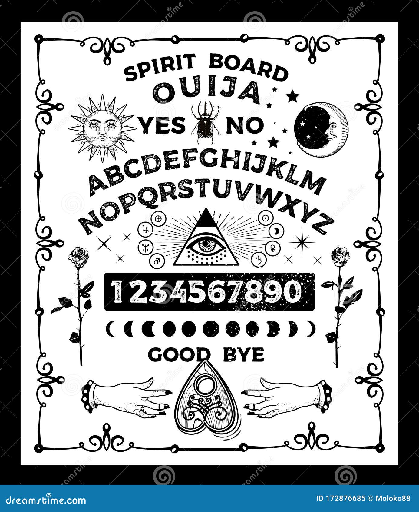 ouija board with the skull. occultism set.  .