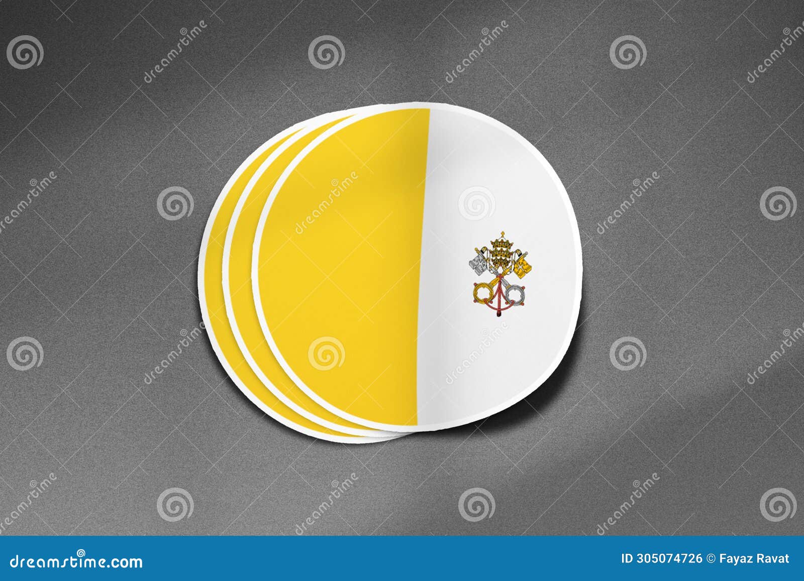 3d three flag stickers of vatican city on dark gritty background.