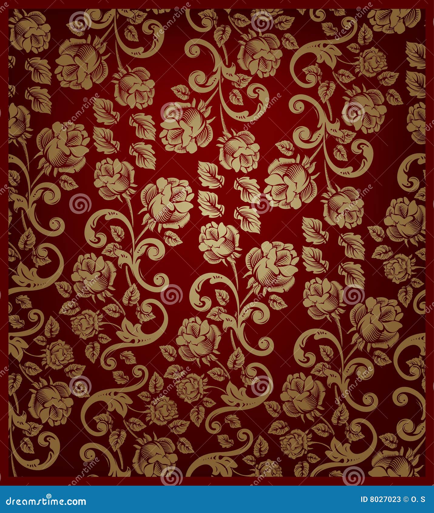 Padrão Contínuo De Rosas - Dourado E Vermelho Ilustração Stock - Ilustração  de planta, elegância: 8027023, image size:1431x1690