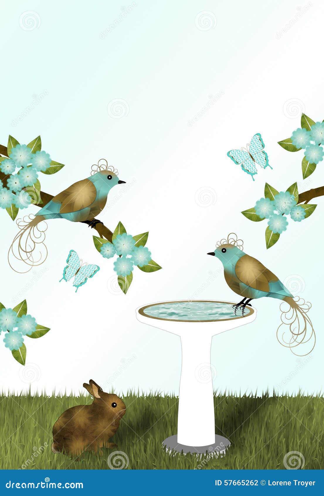 Ouro e Teal Birds foto de stock. Ilustração de grama 57665262