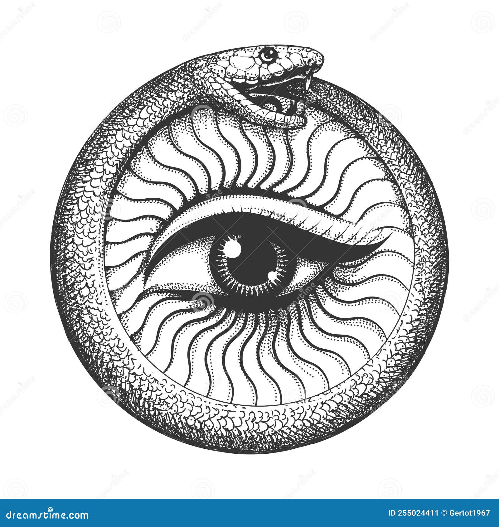Ouroboros Snake with Eye Inside Esoteric Symbol Tattoo Stock Illustration -  Illustration of drawn, ancient: 255024411