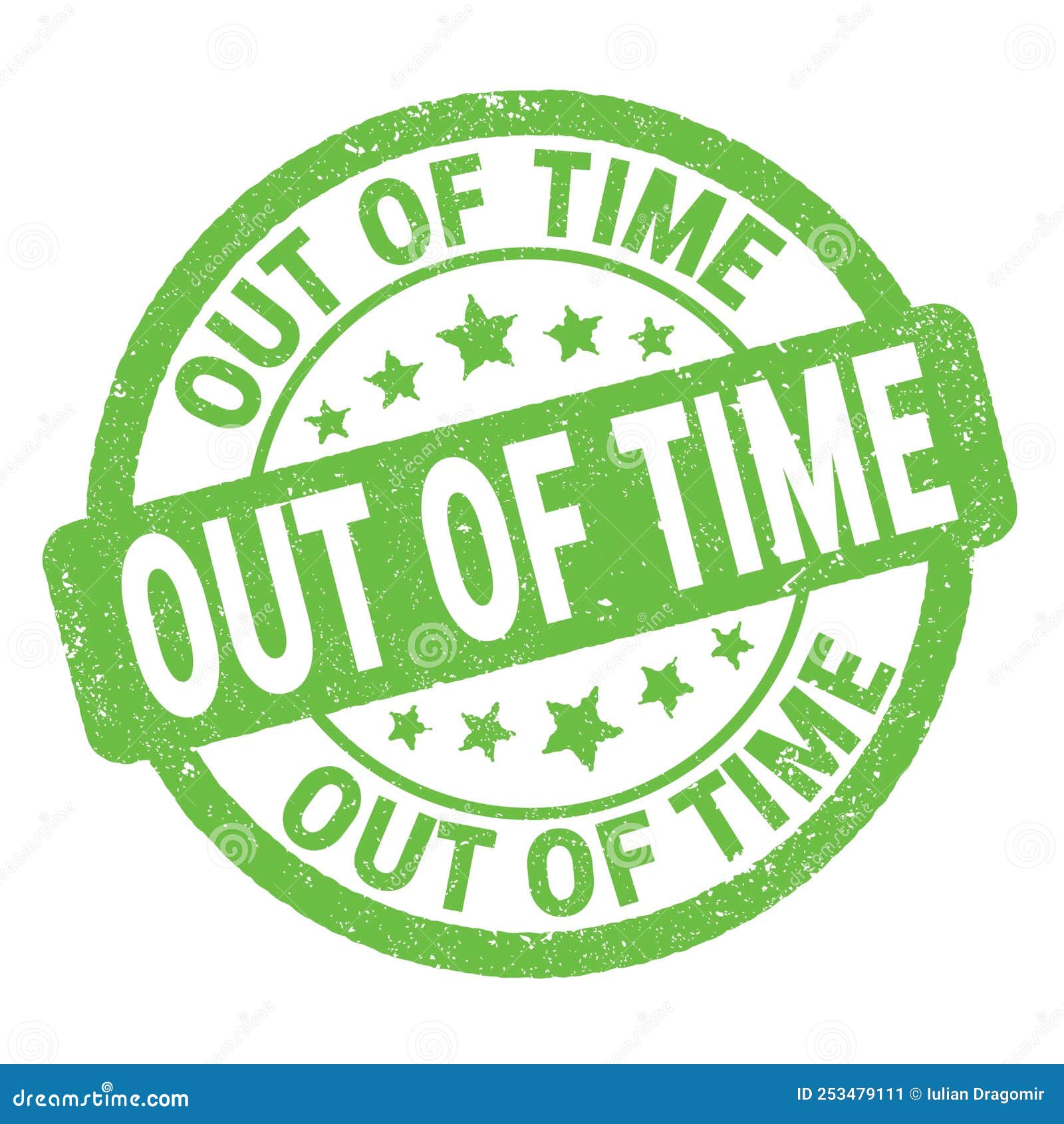 OUT of TIME Text Written on Green Round Stamp Sign Stock Illustration
