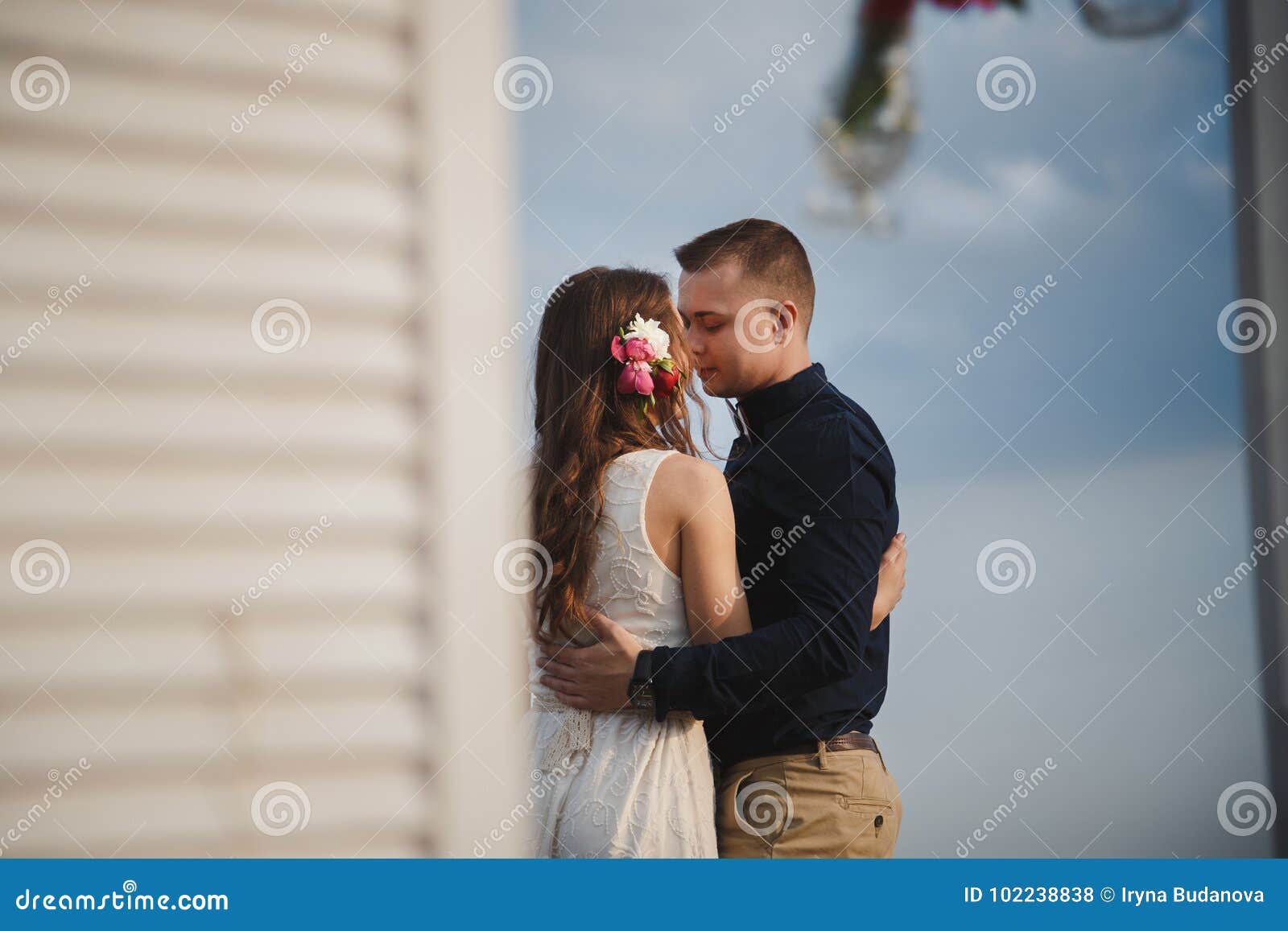 Outdoor Beach Wedding Ceremony Stylish Happy Smiling Groom