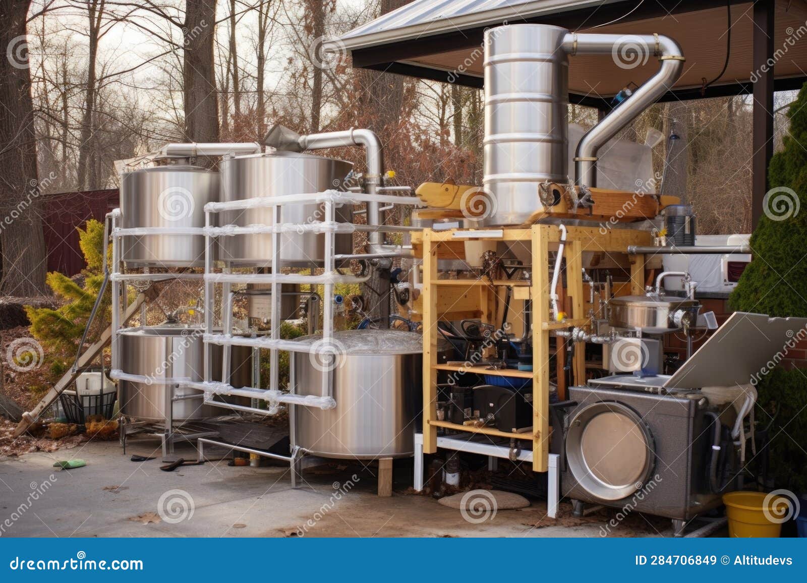Outdoor Brewery Setup with Brewing Equipment Stock Image Image of
