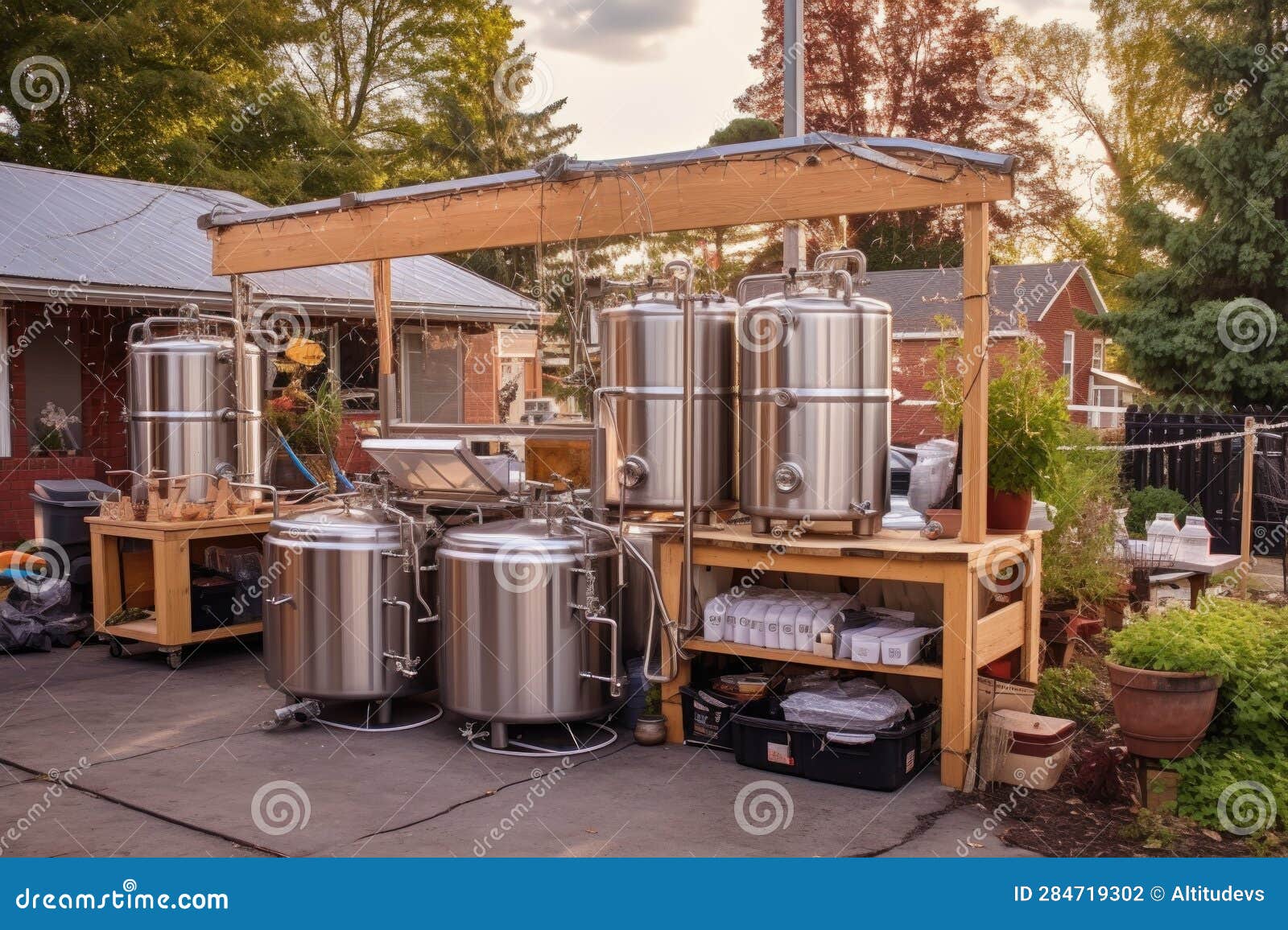 Outdoor Brewery Setup with Brewing Equipment Stock Photo Image of