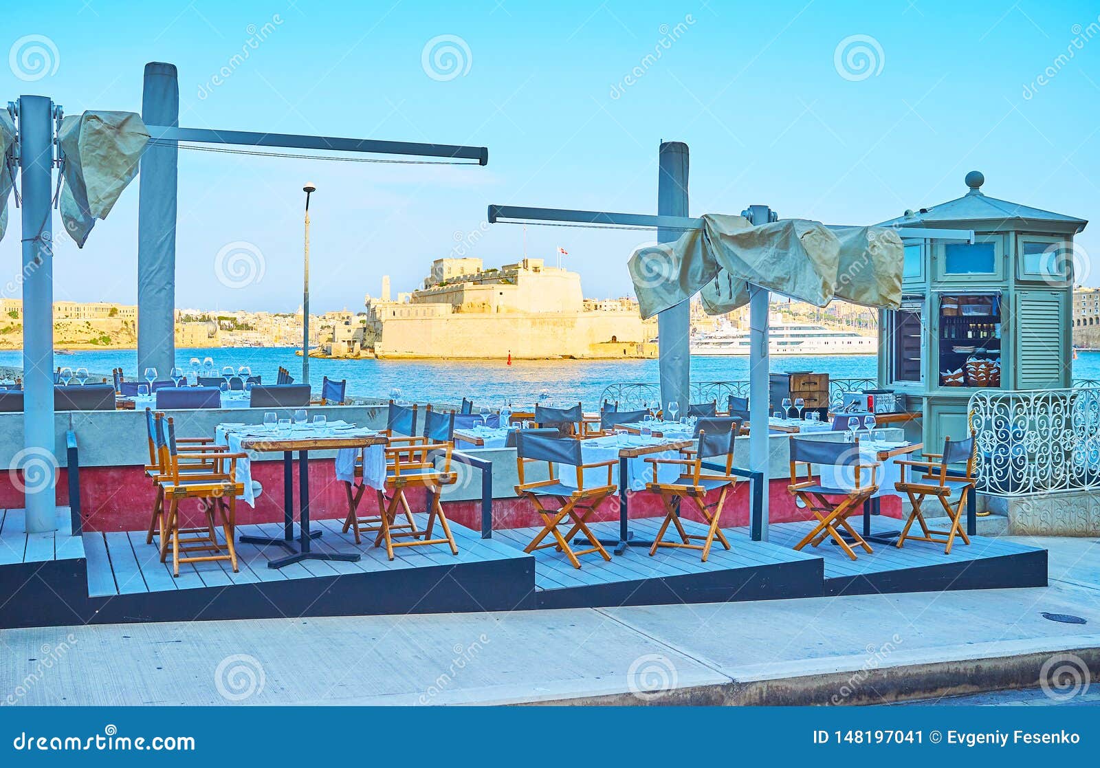 outdoor cafe in barriera wharf, valletta, malta