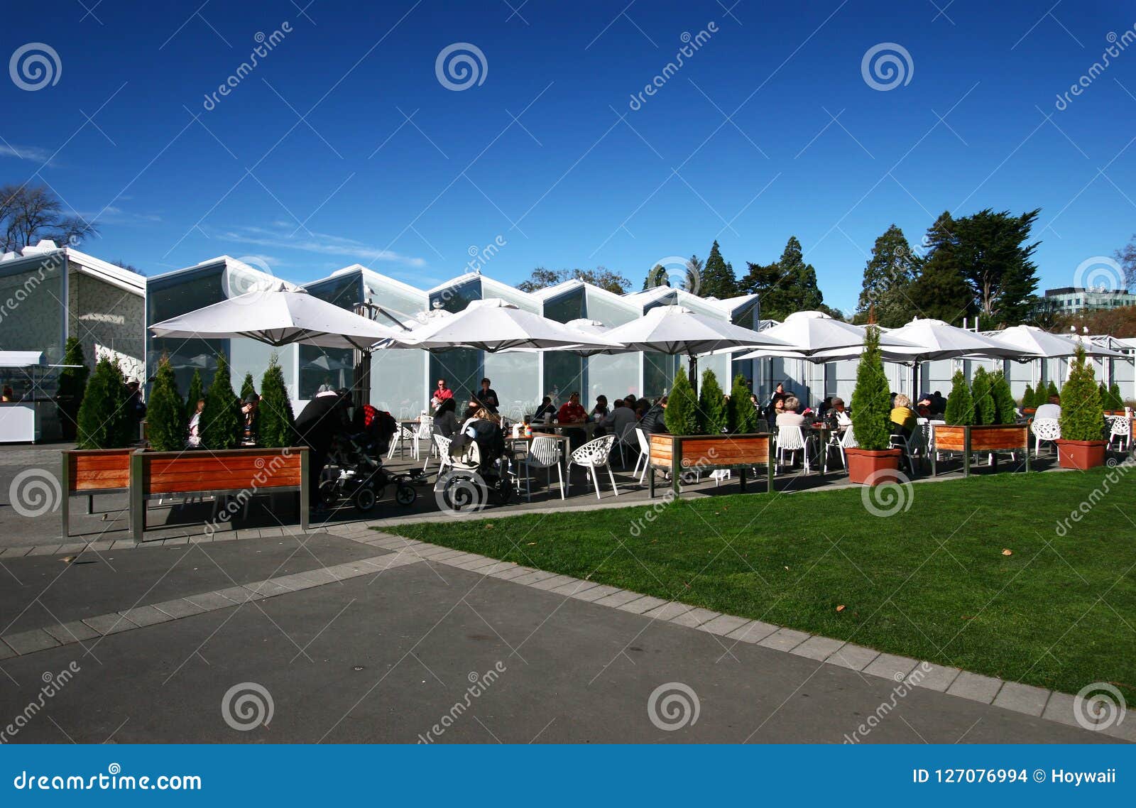 Outdoor Cafe Ilex Seating Area With People At Christchurch Botanic