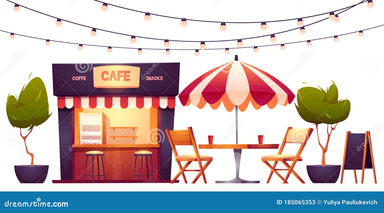  Outdoor  Cafe  Summer Booth In Park Street Food Stock 