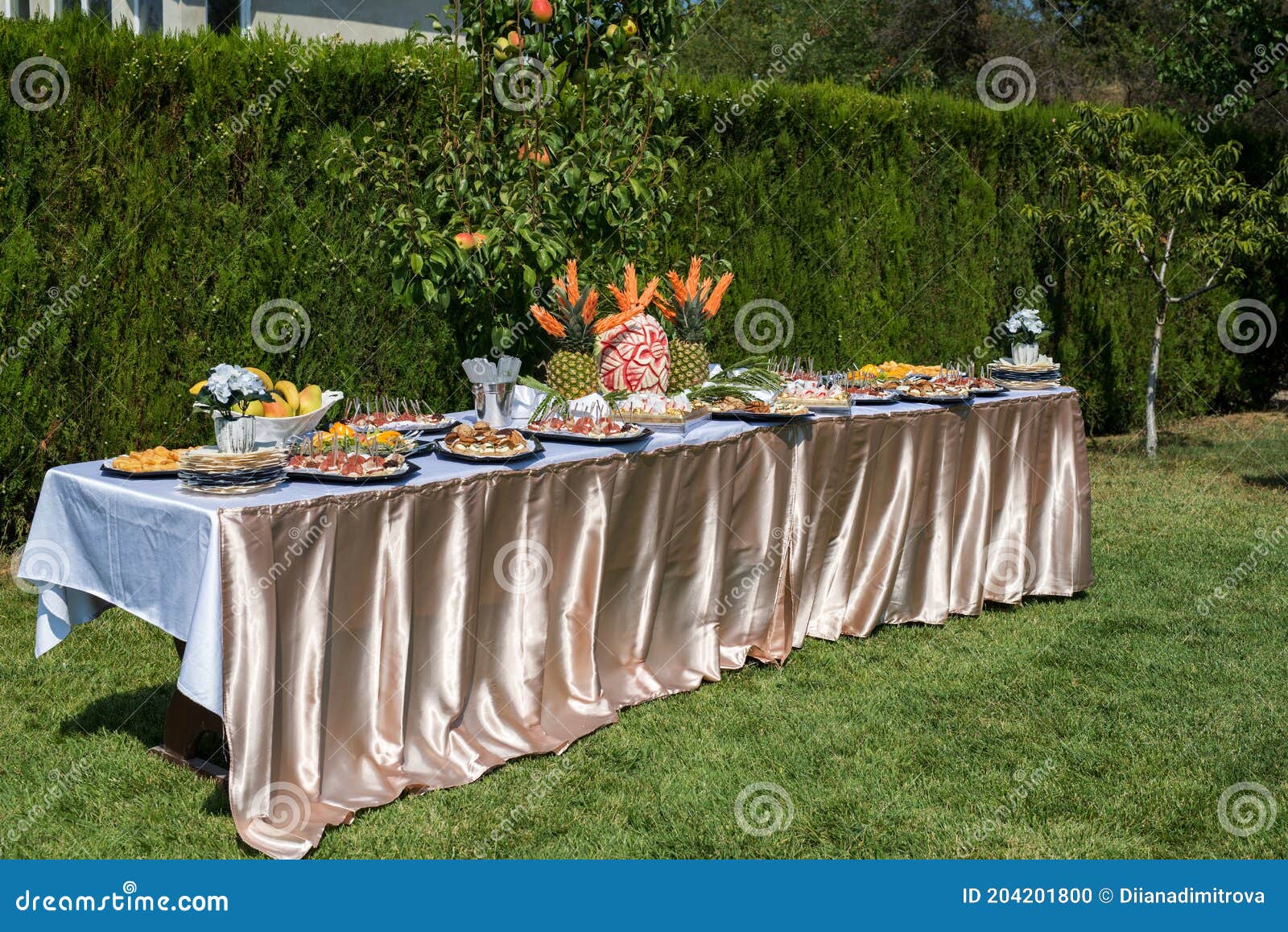 Outdoor Catering Food at the Wedding. Fine Banquet Table in the Back Yard  Stock Photo - Image of elegance, outdoor: 204201800