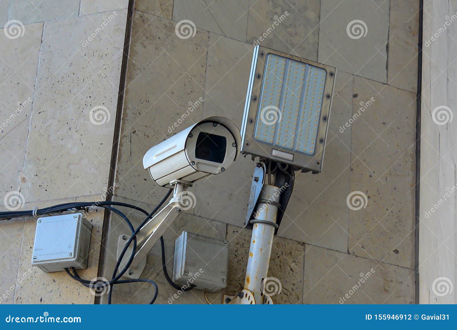 Outdoor Cctv Camera. with Infrared Night Sensor and LED Spotlight Stock