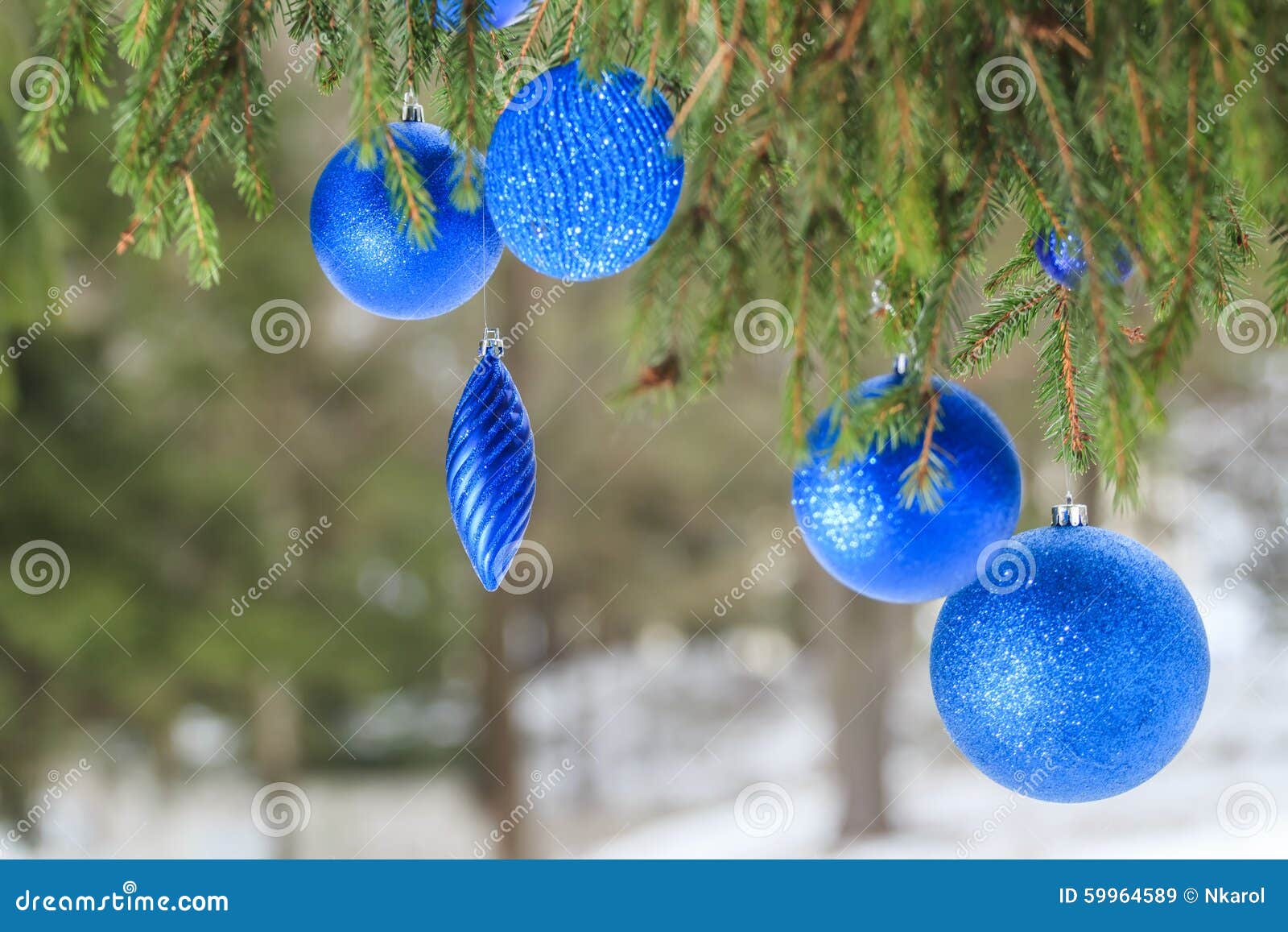 Outdoor Christmas Blue Textured Bauble Ornaments Stock Image - Image of ...