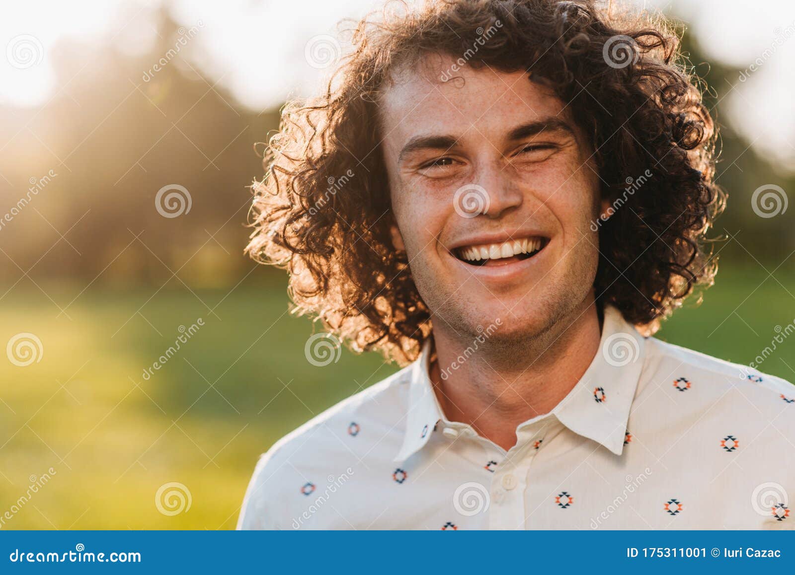 Outdoor Close Up Portrait of Happy Handsome Young Male Smiling with ...