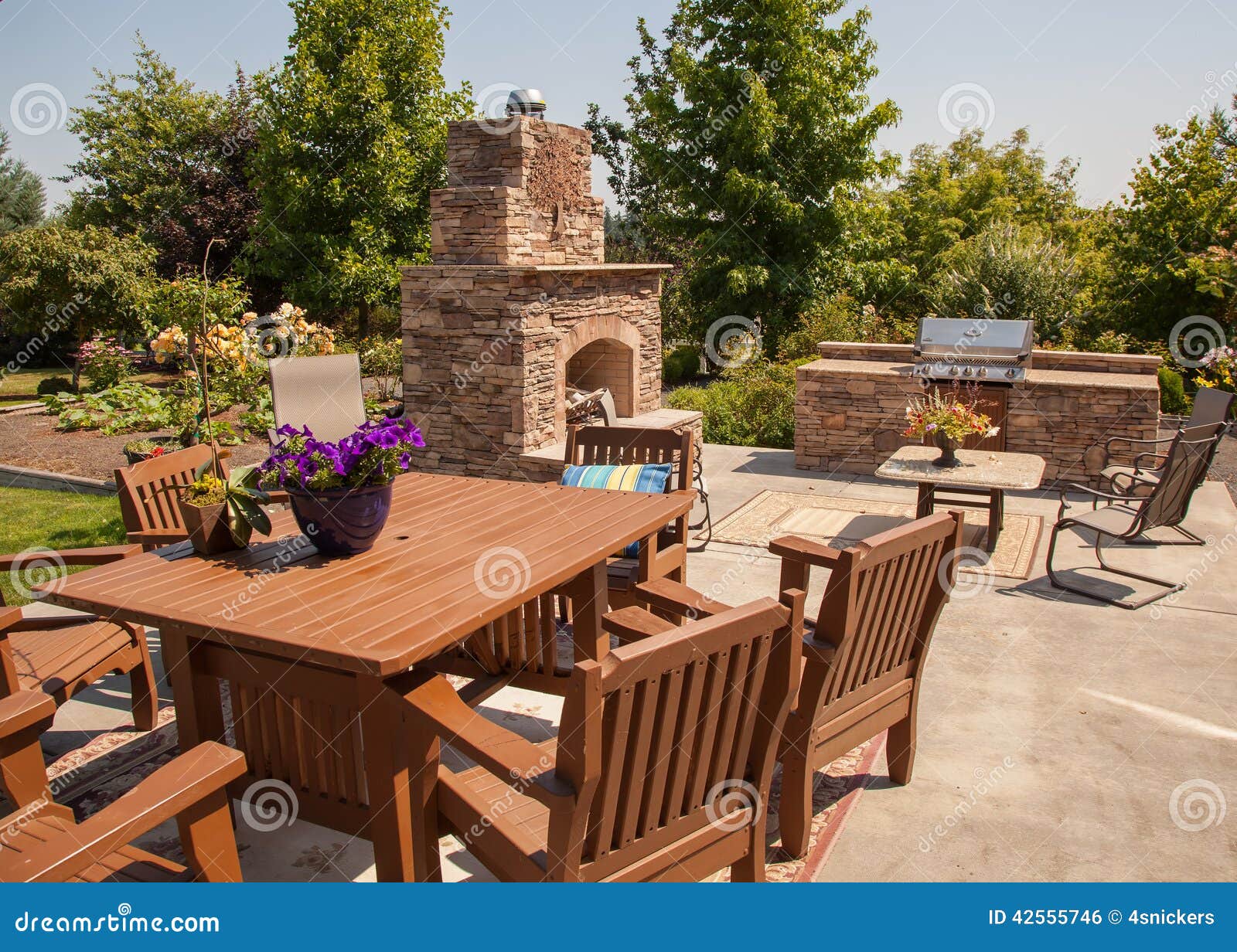 Outdoor dining with garden stock photo. Image of patio - 42555746