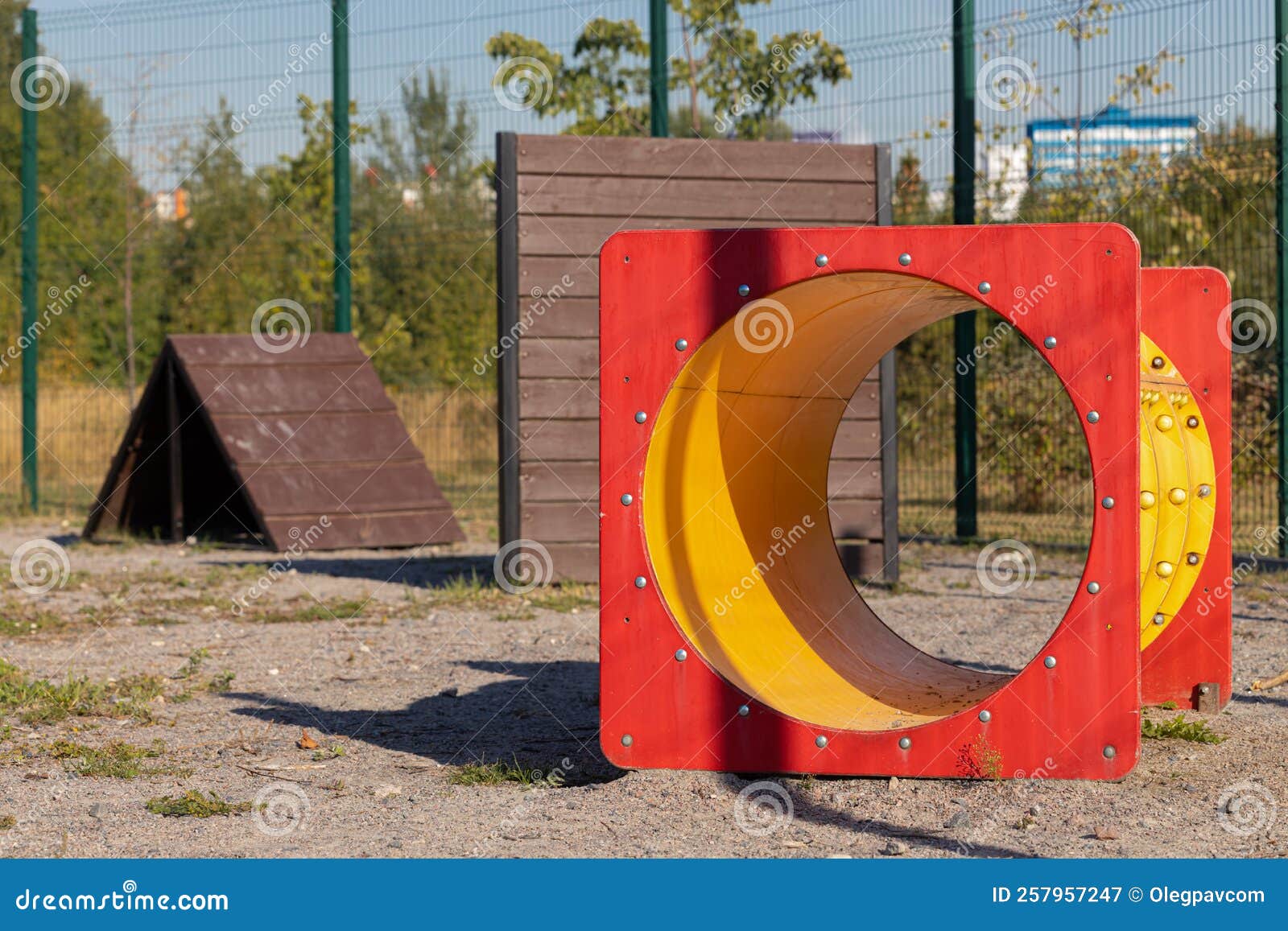 Outdoor Dog Training Area with Obstacle Course Stock Image Image of