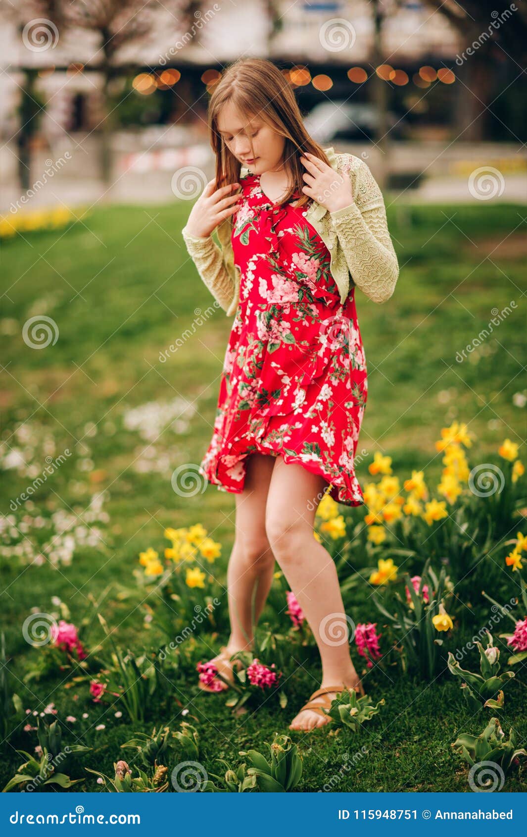 Outdoor Fashion Portrait Of Cute Preteen Girl Stock Ima