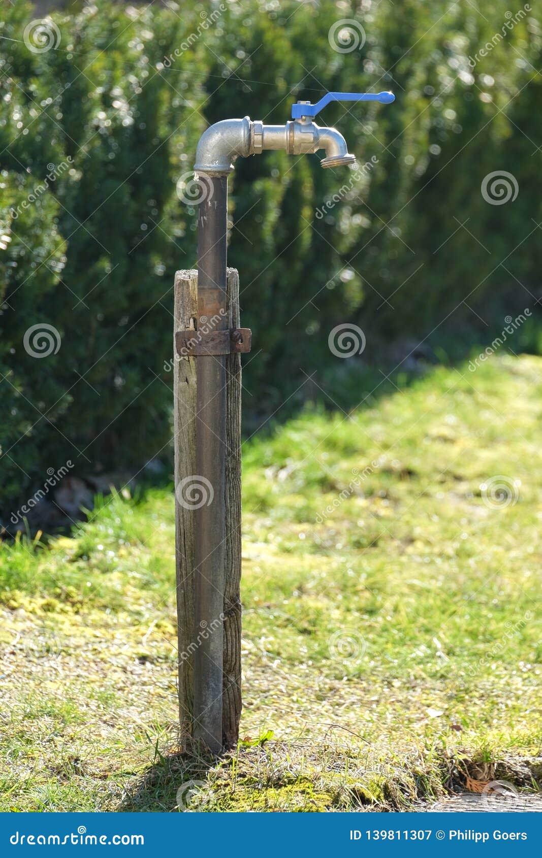 An Outdoor Faucet In The Garden Stock Image Image Of Cold Blue