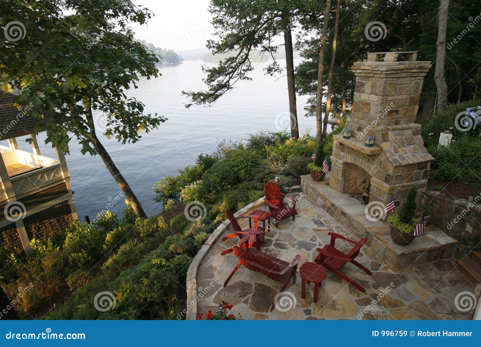 outdoor fireplace and patio