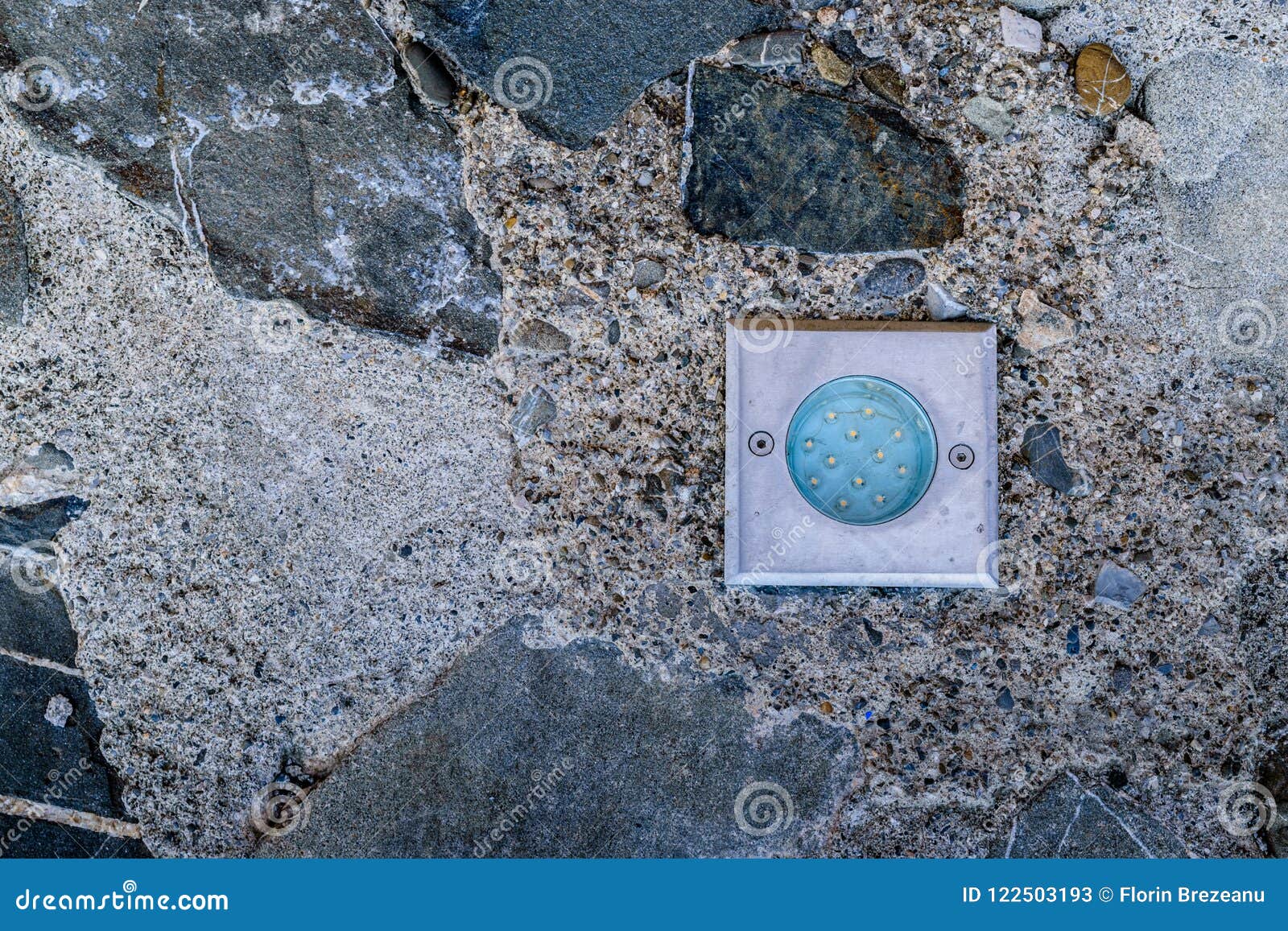 Outdoor Floor Led Lamp Installed In Natural Rock Pavement Stock