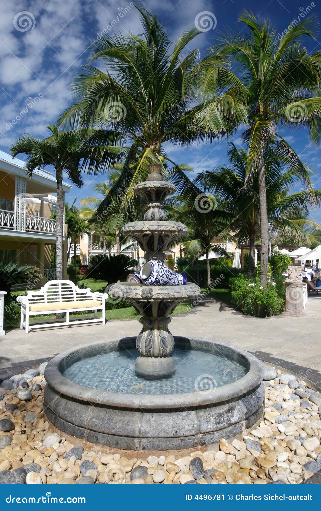 Outdoor fountain in hotel stock image. Image of decorative 4496781
